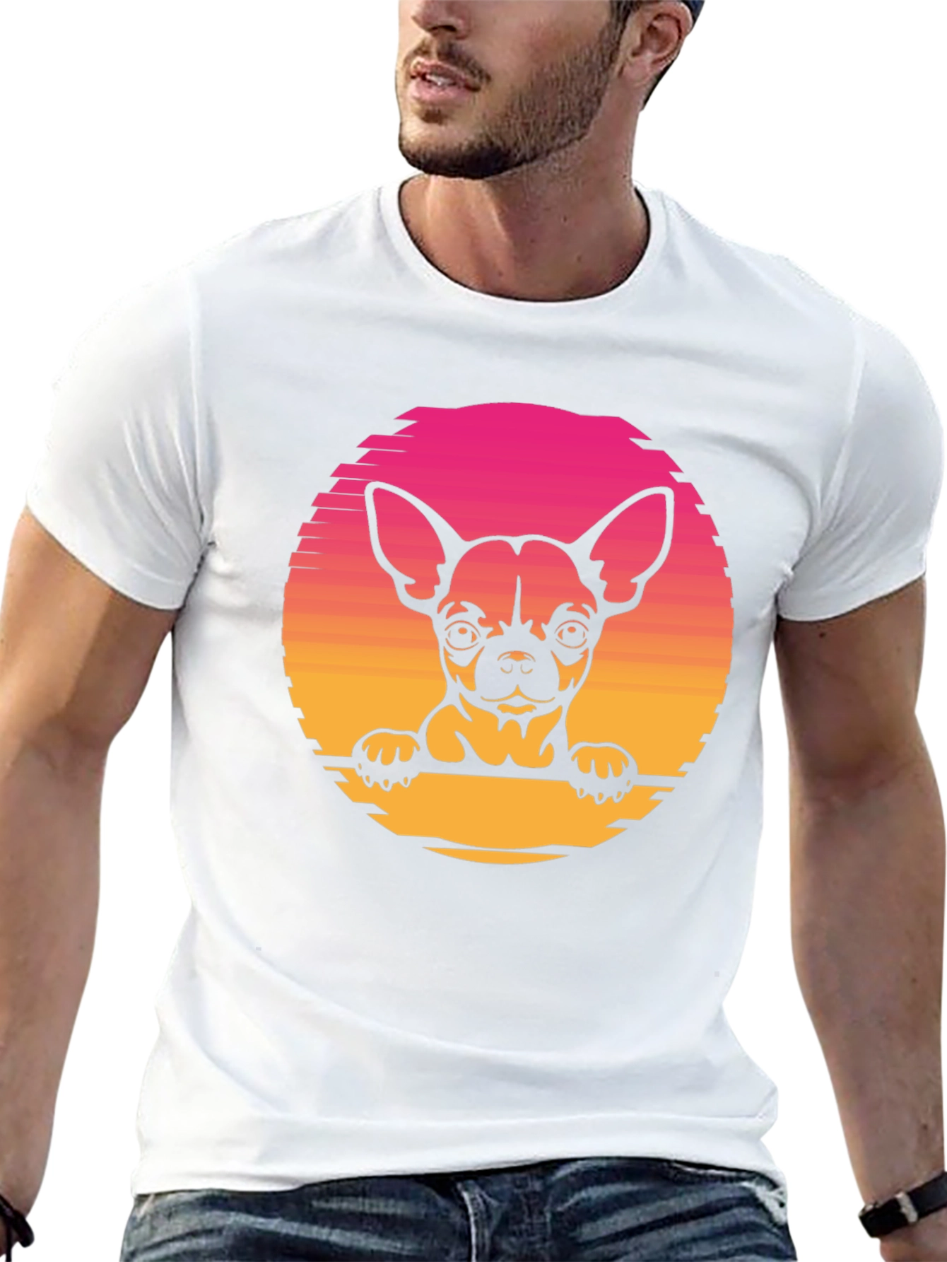 Black Chihuahua Sunset Graphic Tee - Unisex Black T-Shirt view 13