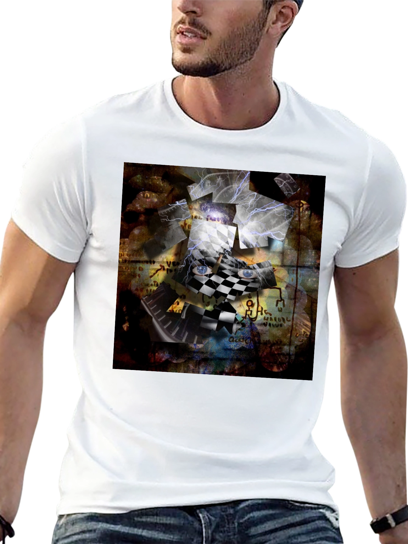 Black Abstract Chessboard Graphic Tee view 13