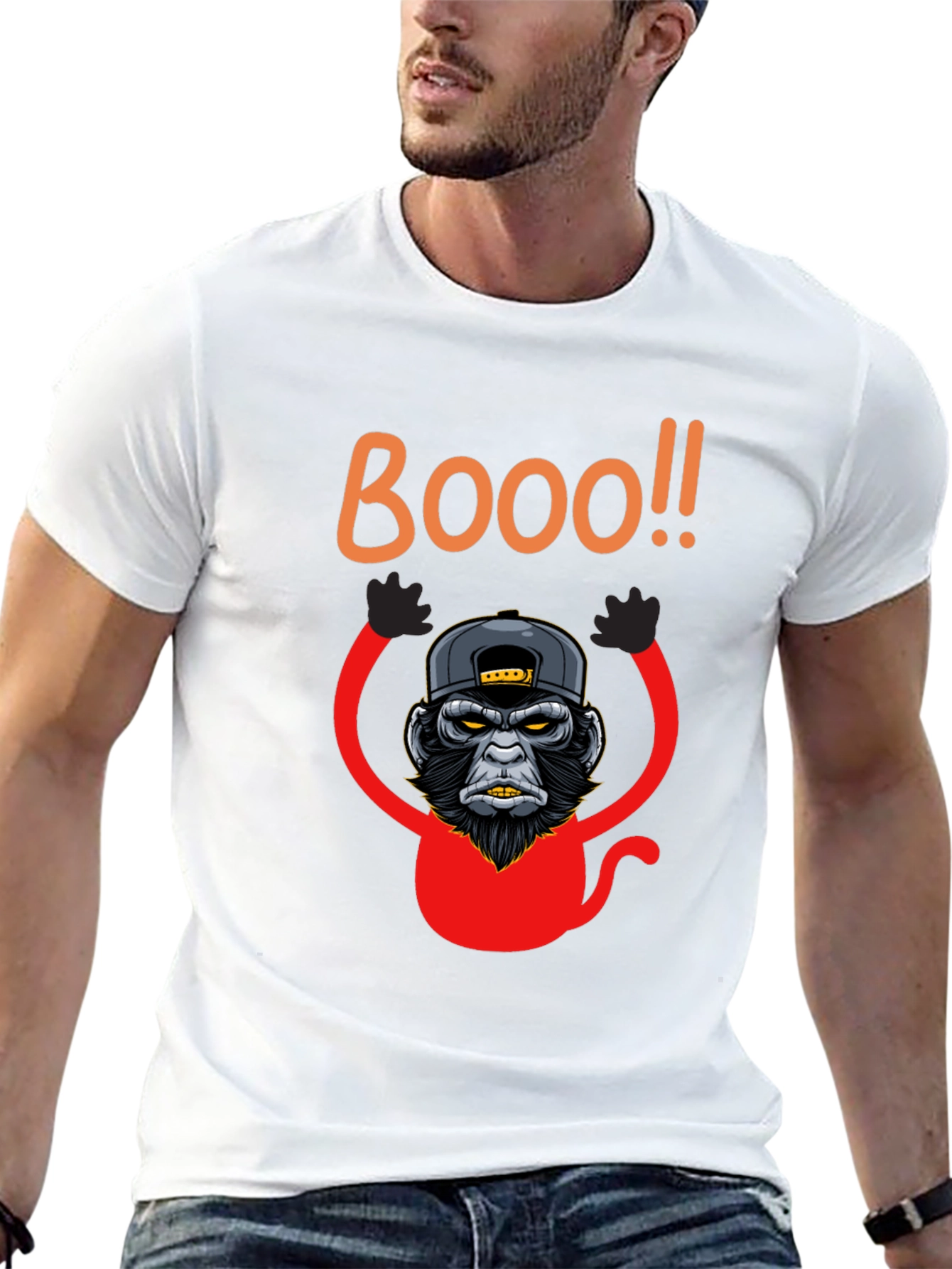 Black Boo Monkey Graphic Tee - Black Crew Neck Shirt view 13