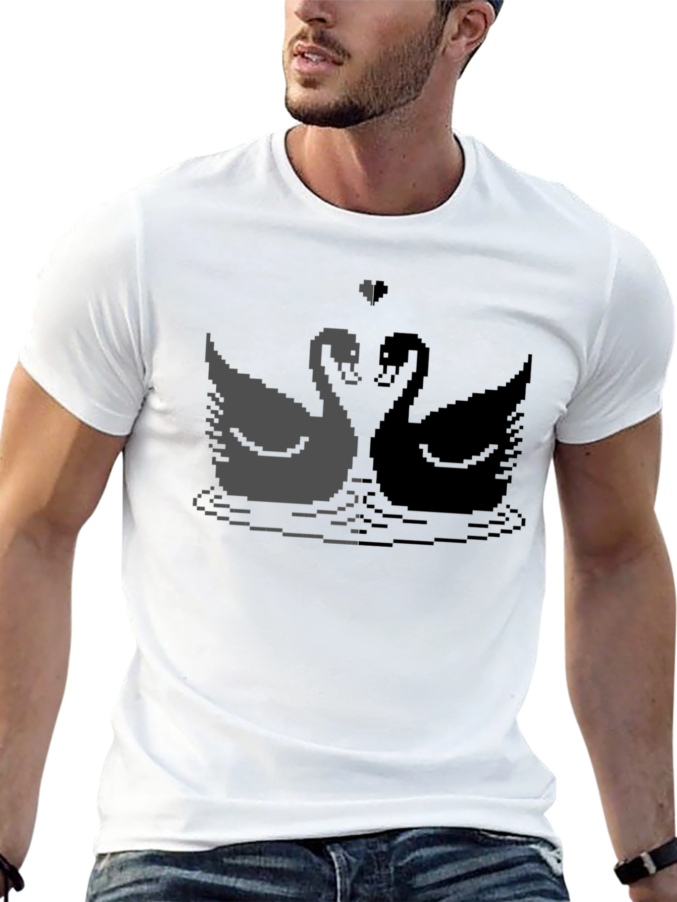Black Pixel Swan Love T-Shirt - Black view 13