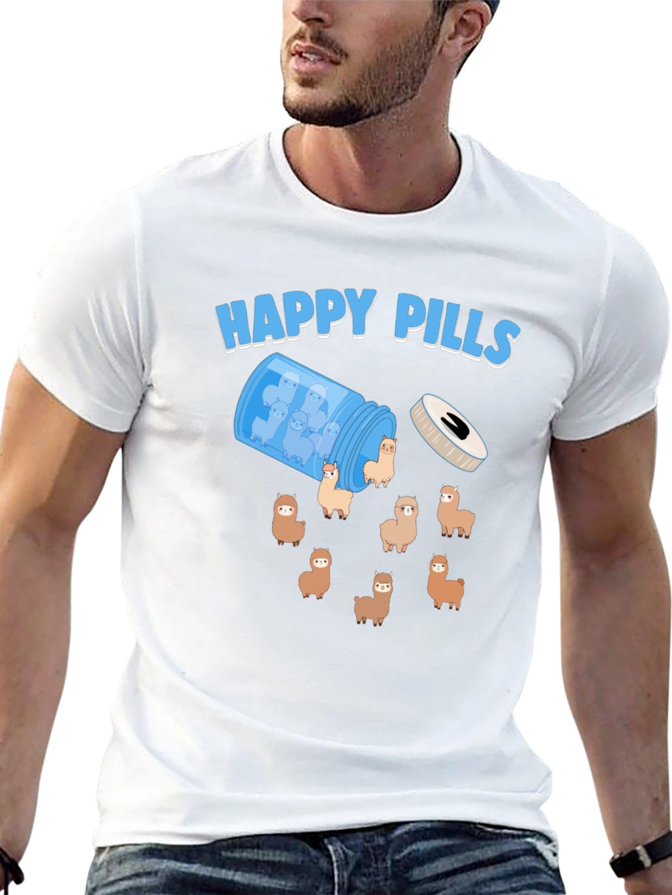 Black Happy Pills Alpaca T-Shirt - Cute & Quirky Design view 13