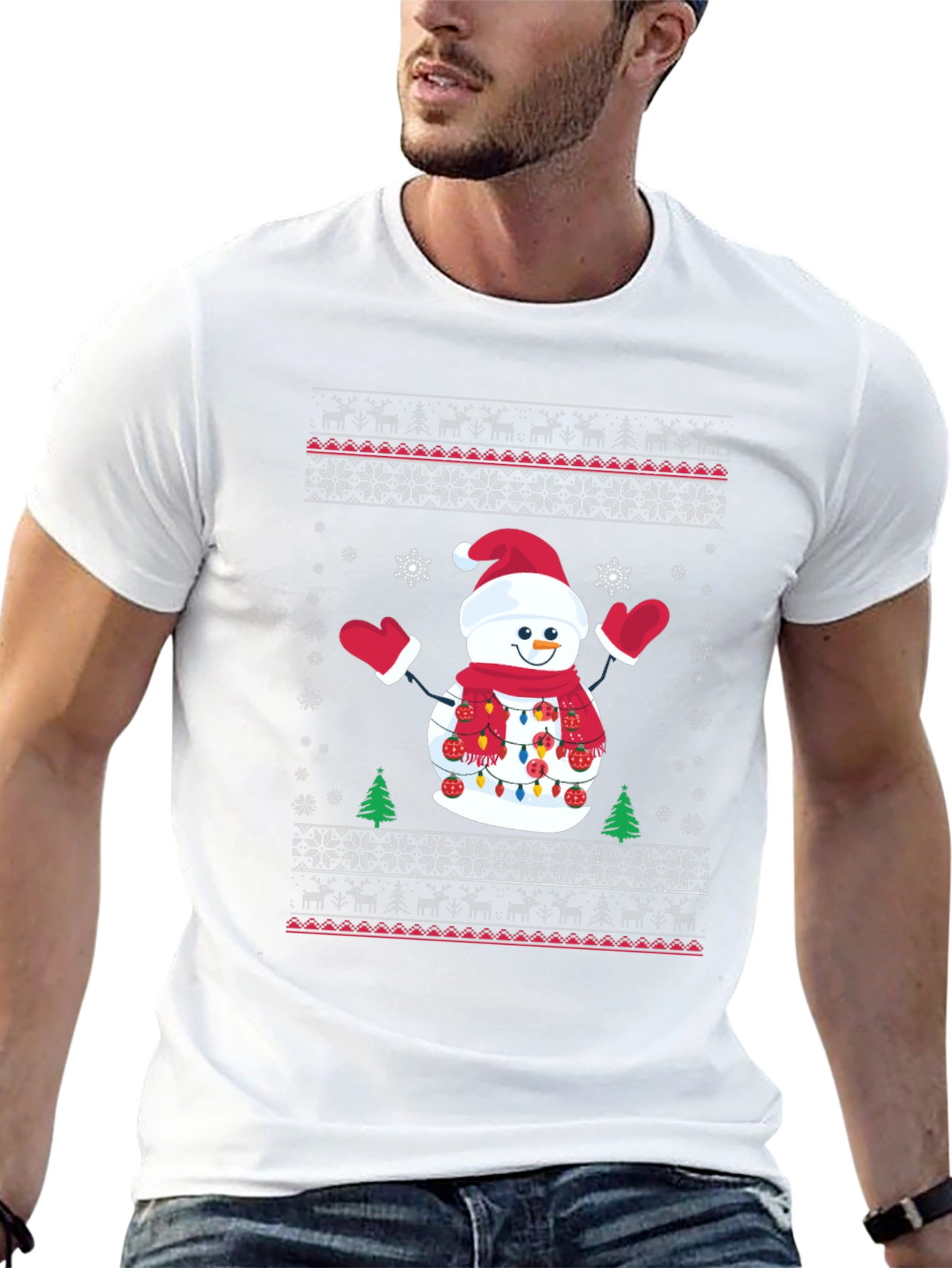 Black Festive Snowman Ugly Christmas T-Shirt view 13