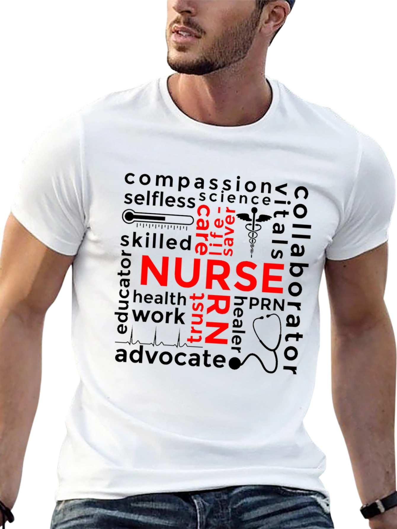 Black Nurse Word Art T-Shirt - Black Unisex view 13