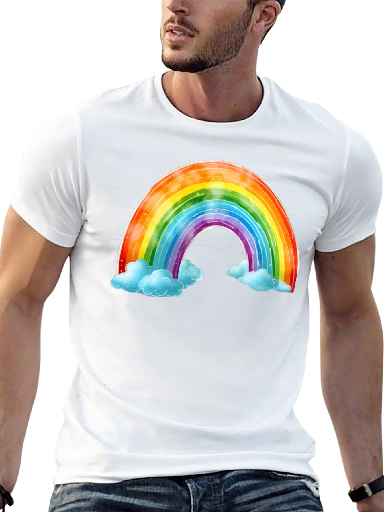 Black Rainbow & Cloud Graphic Tee - Soft Cotton Comfort view 13