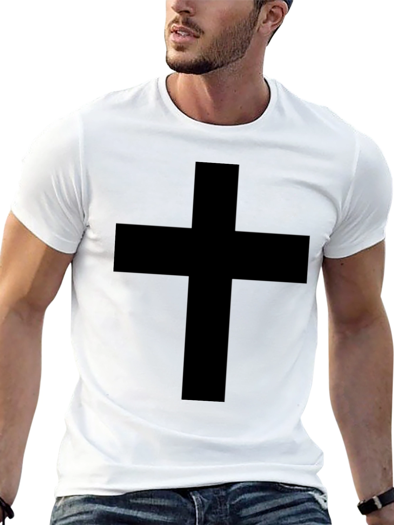 Black Bold Cross Graphic Tee - Solid Black view 13