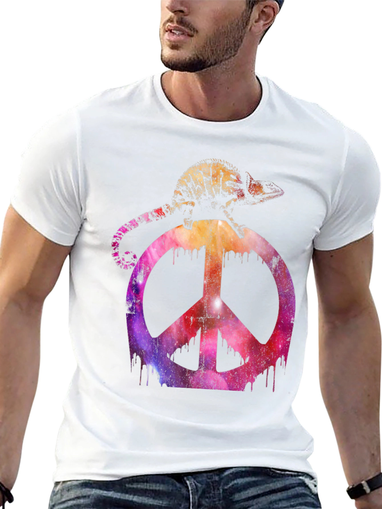 Black Chameleon Peace Sign Graphic T-Shirt view 13