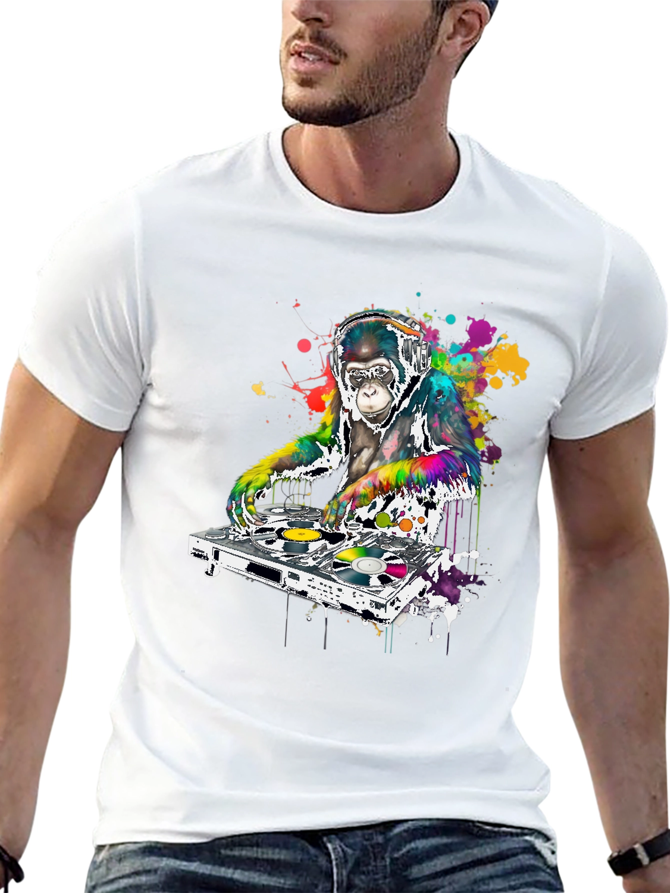 Black DJ Monkey Graphic T-Shirt view 13