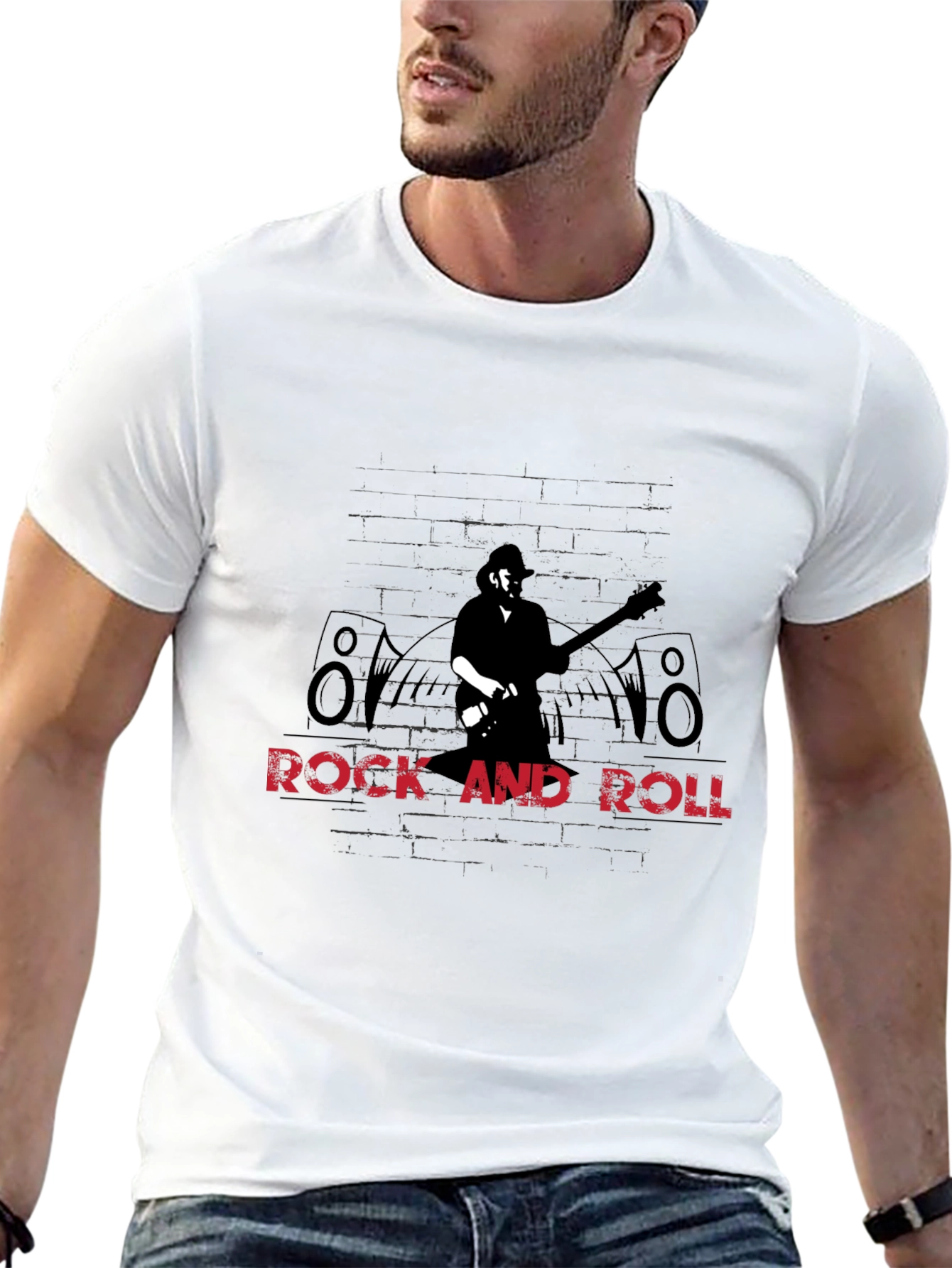 Black Rock and Roll Guitarist Graphic Tee view 13