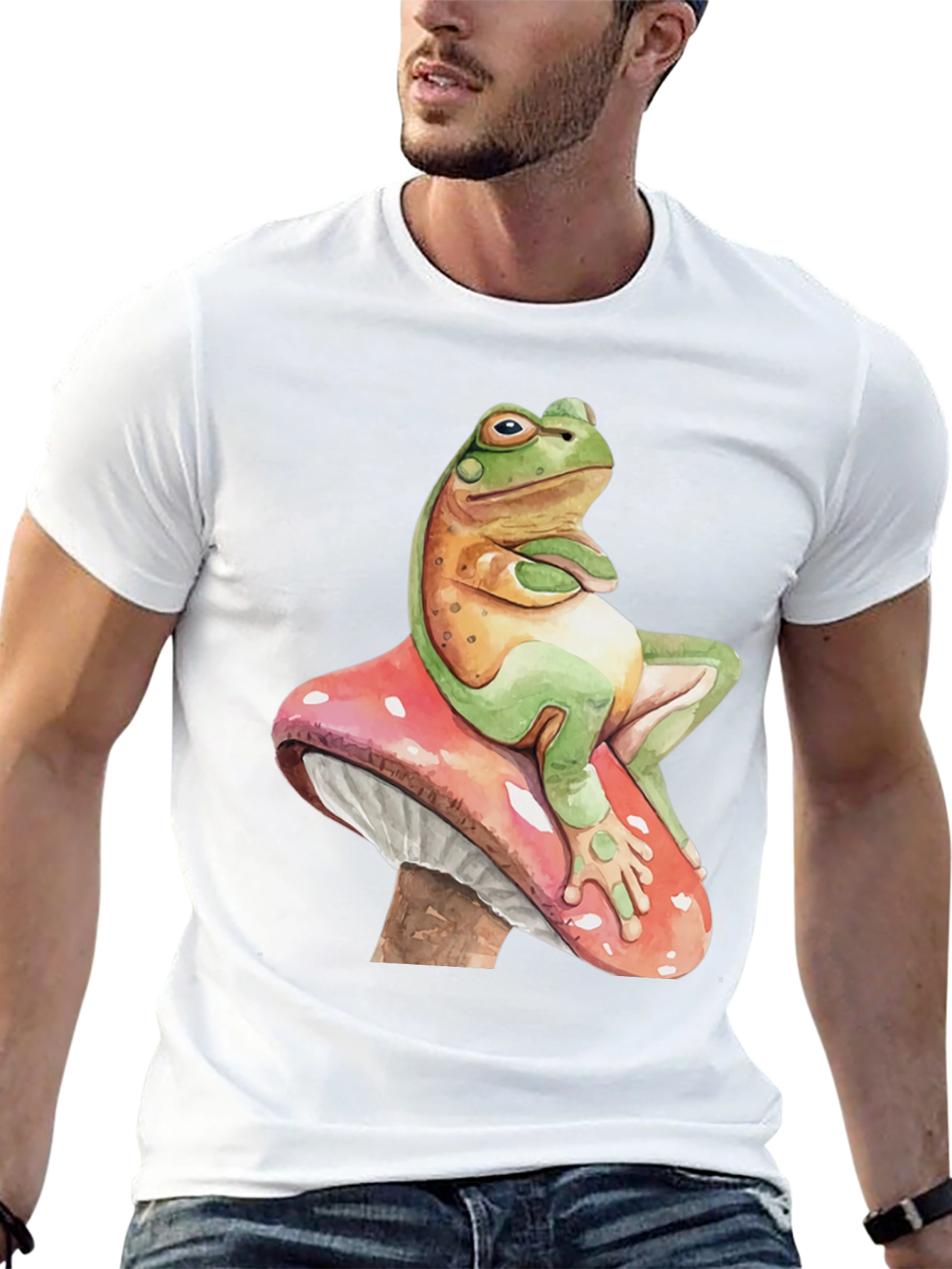 Black Frog on Mushroom T-Shirt - Relaxed Funny Graphic Tee view 13