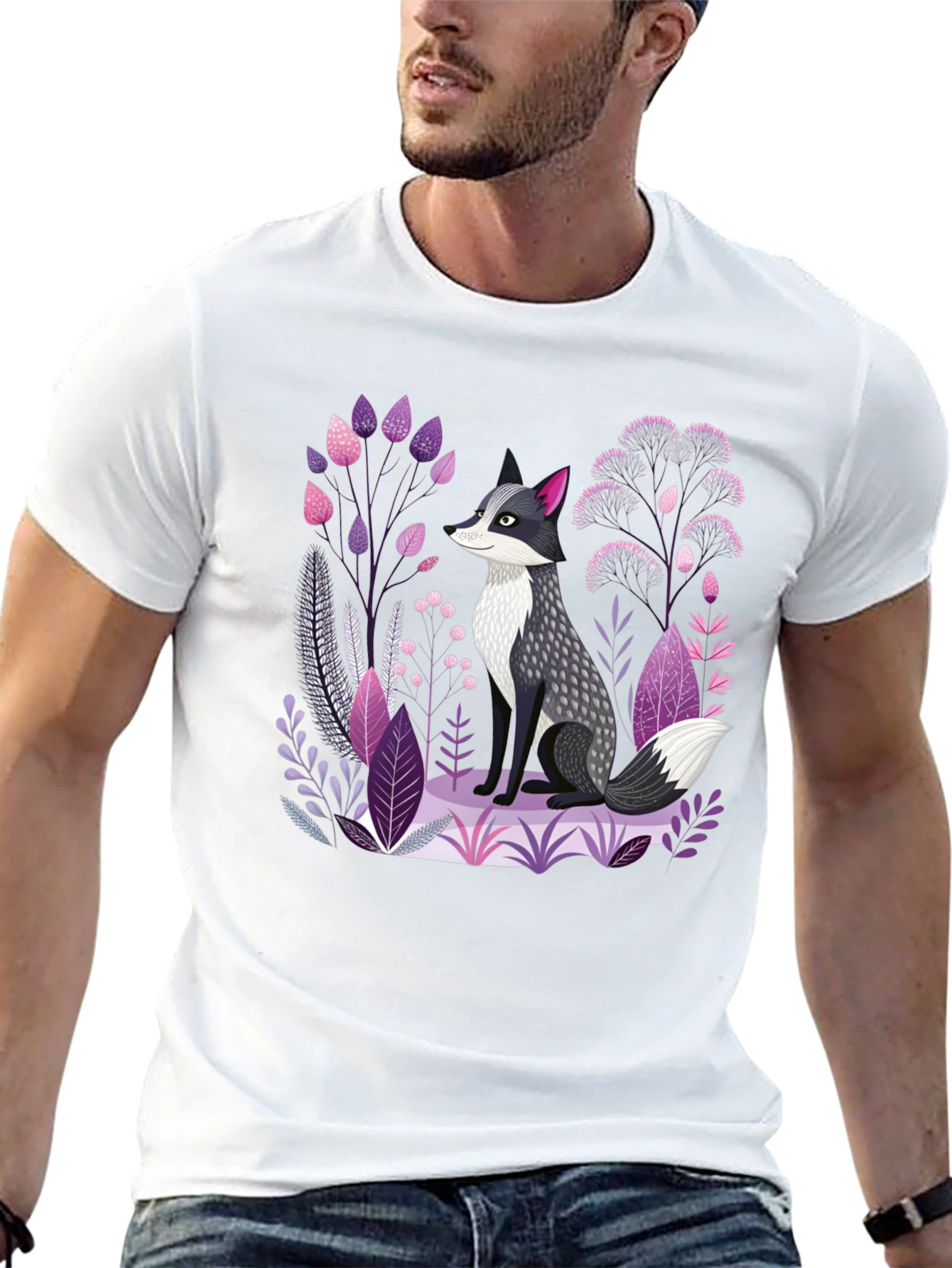 Black Fox & Floral Graphic Print Black T-Shirt view 13