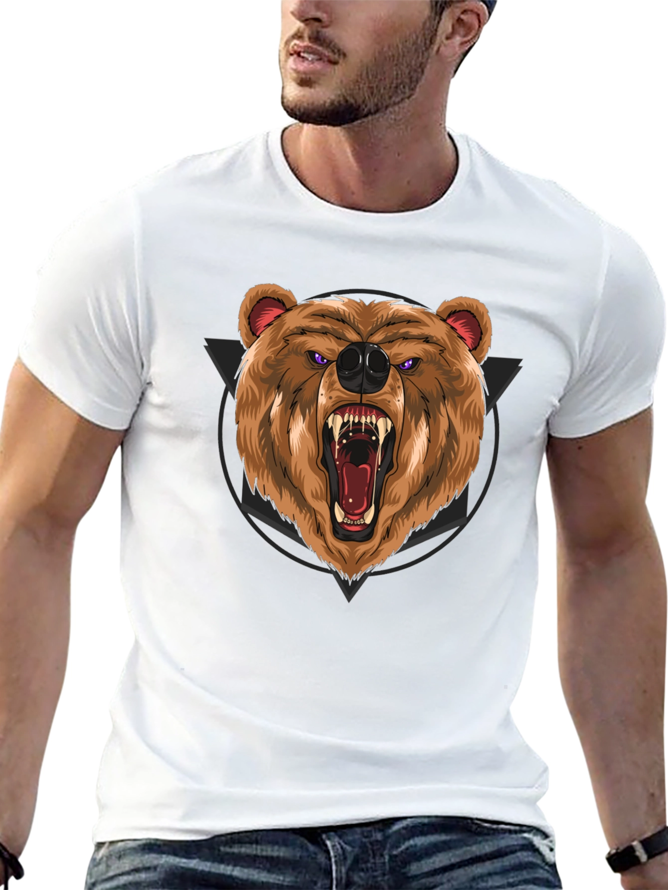 Black Roaring Bear Graphic Black T-Shirt view 13