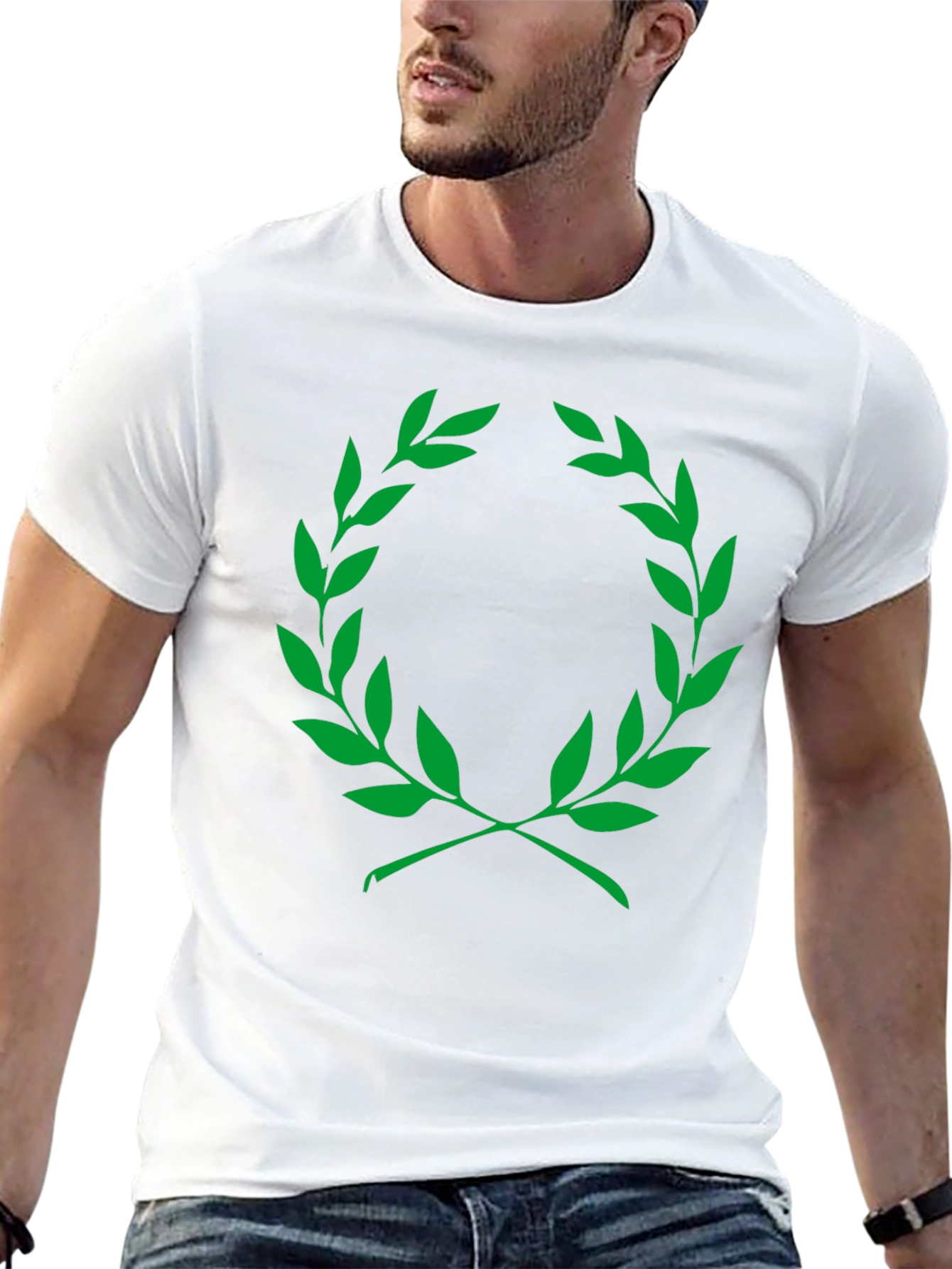 Black Men's Black T-Shirt with Green Laurel Wreath Graphic view 13