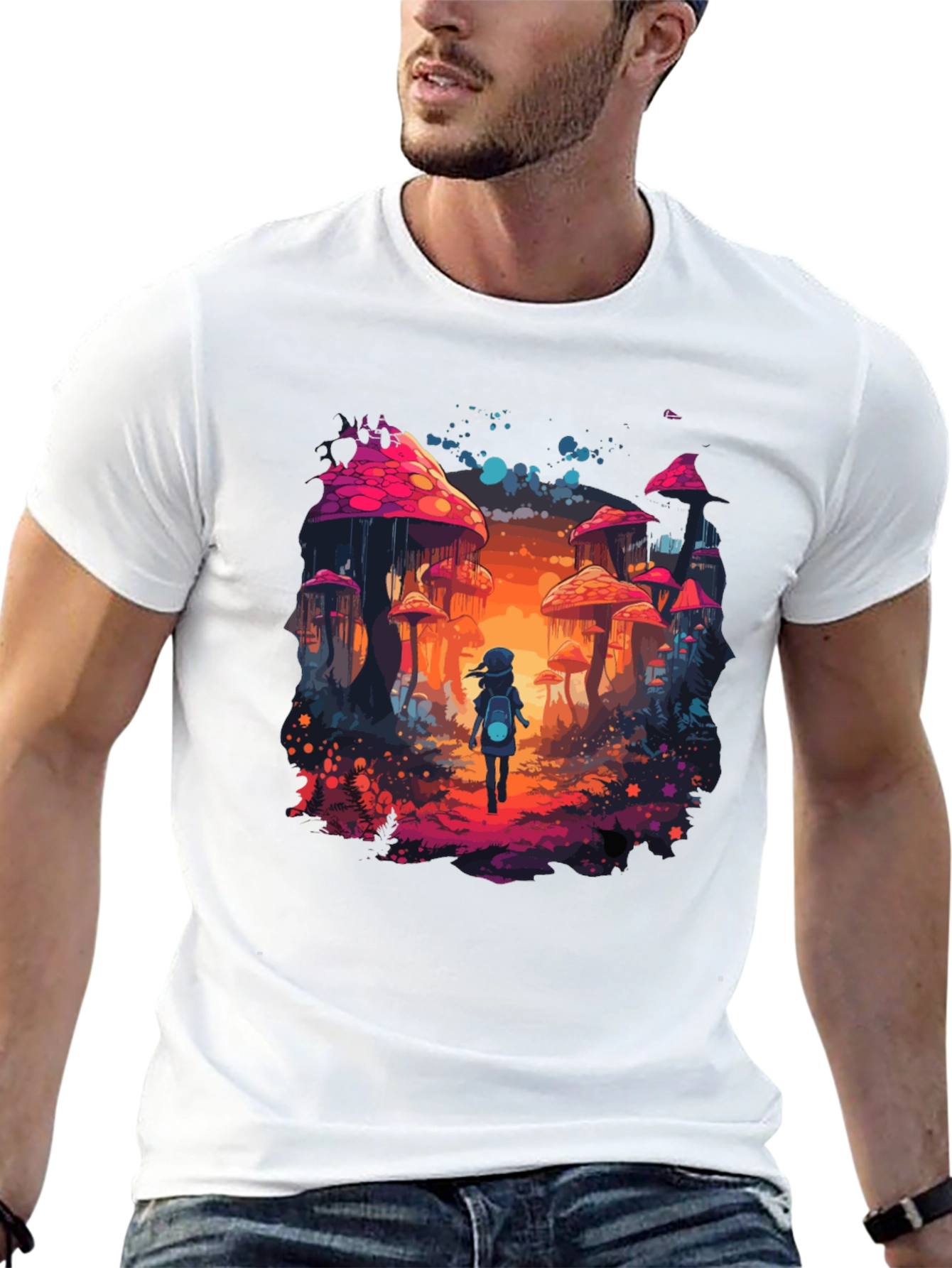 Black Mushroom Fantasy Graphic Tee - Unique Unisex Design view 13