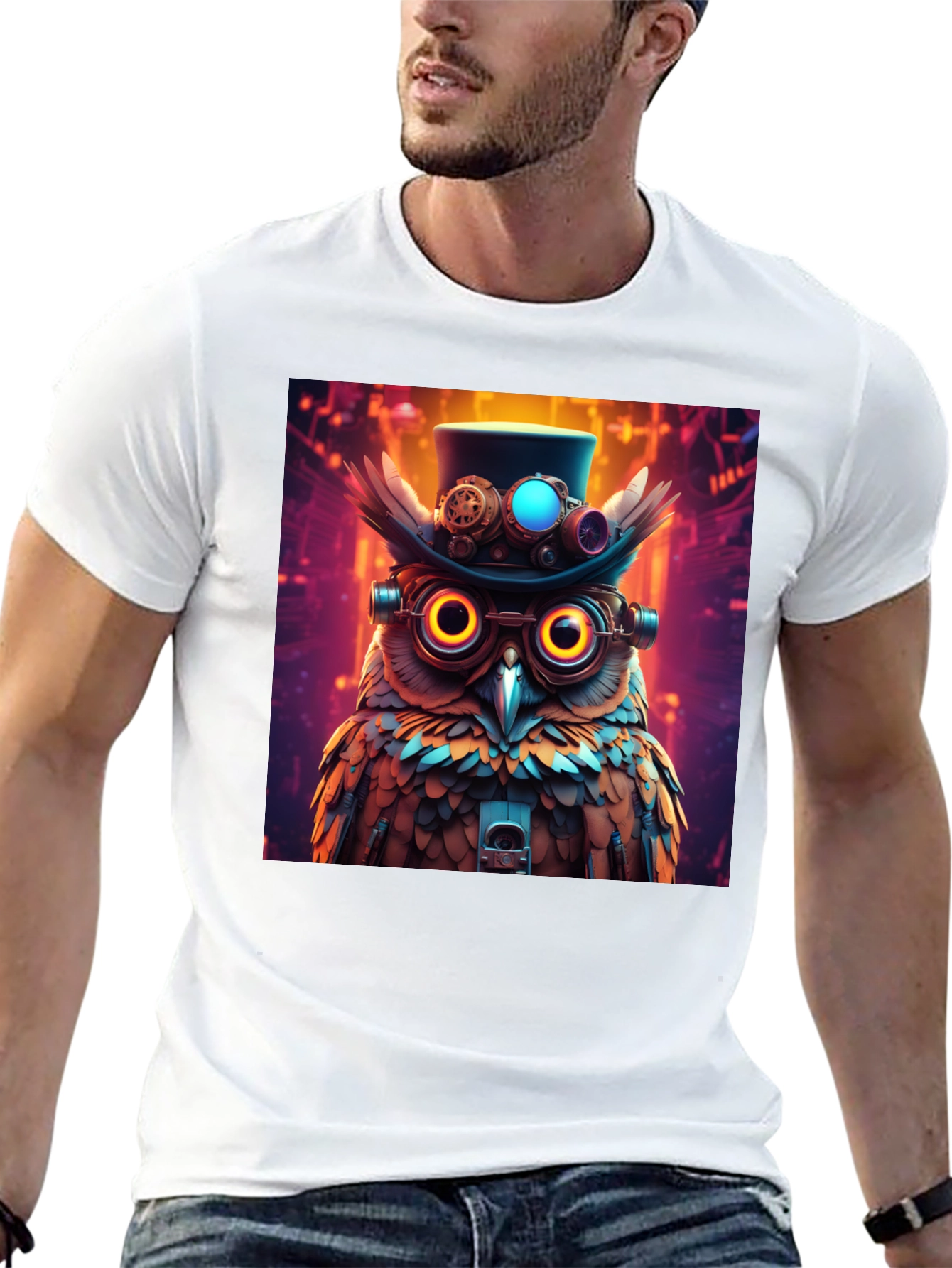 Black Steampunk Owl T-Shirt - Unique Graphic Tee view 13