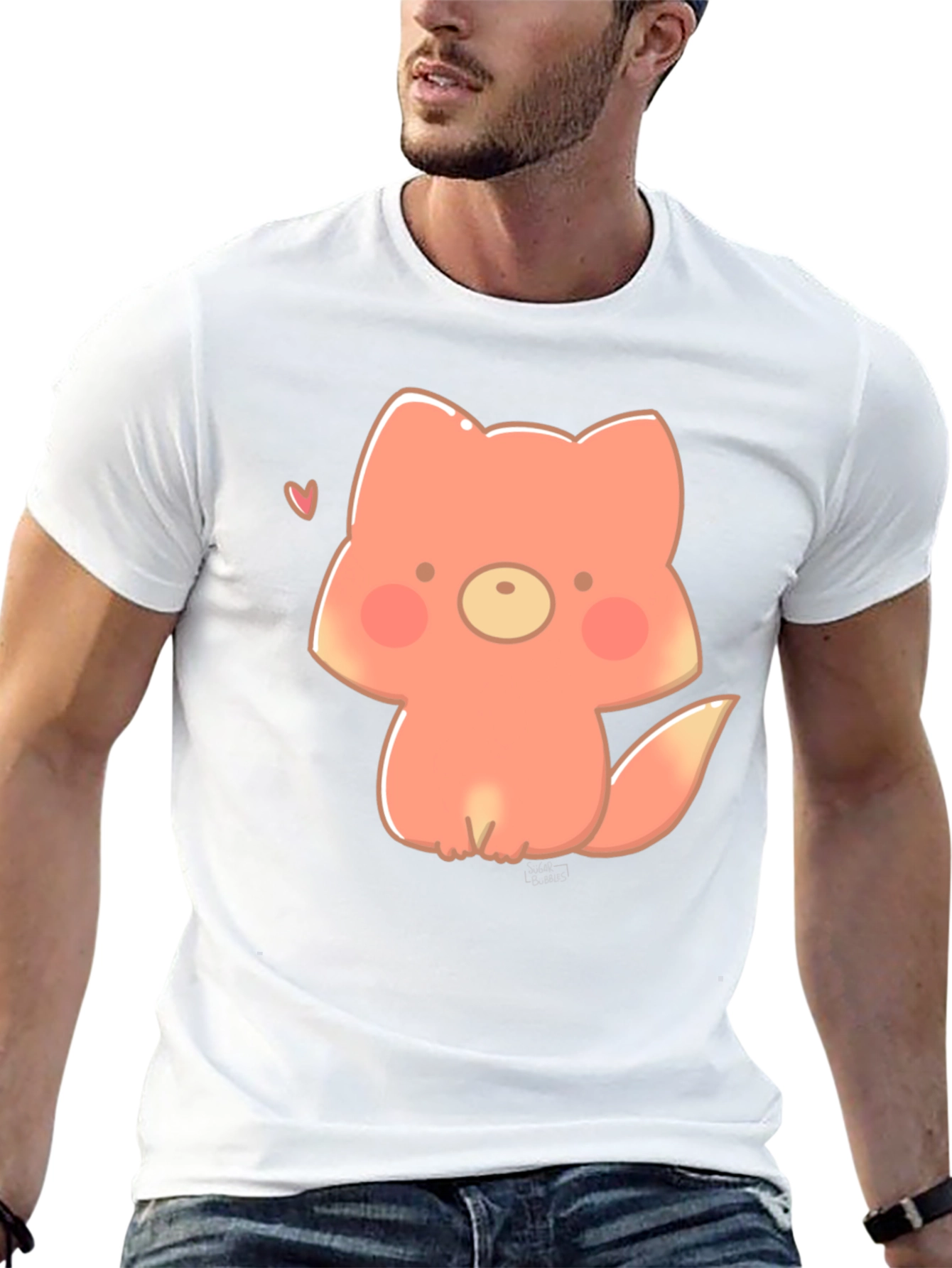 Black Cute Cartoon Fox Black T-Shirt view 13