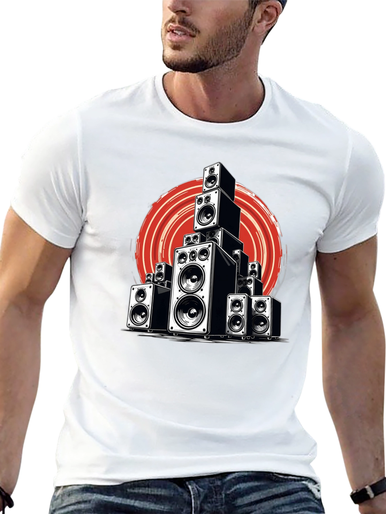 Black Speaker Stack Graphic Tee - Music Lover T-Shirt view 13