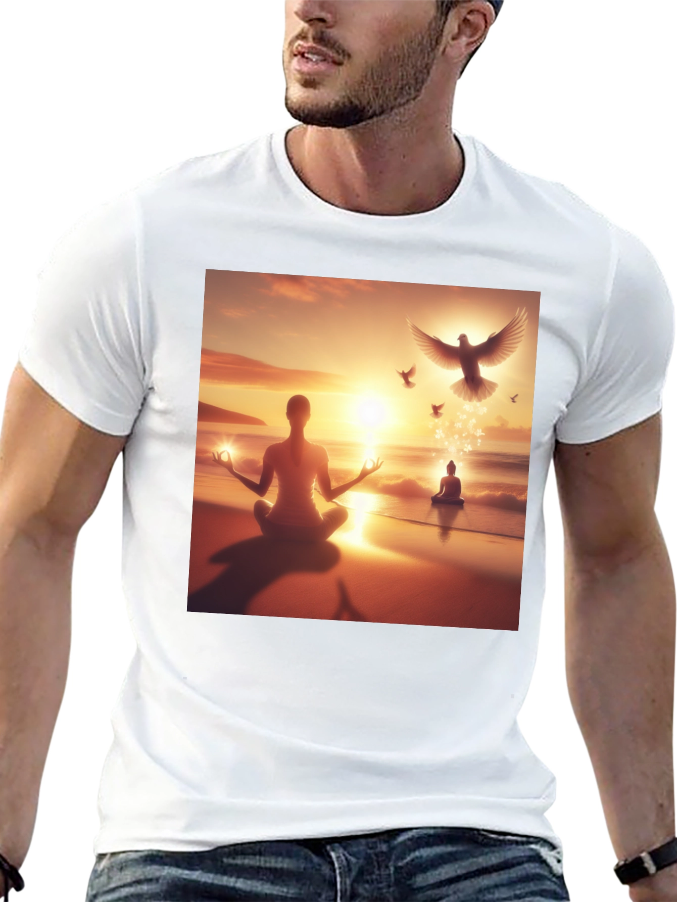 Zen Meditation T-Shirt - Peaceful Beach Design - 13