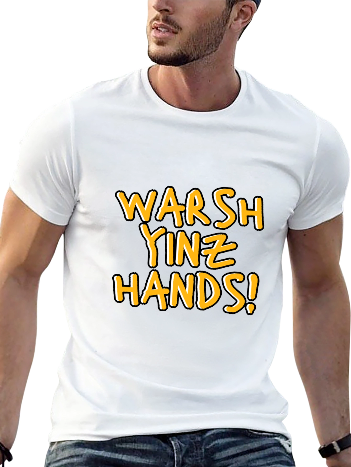 Black Warsh Yinz Hands! Novelty Graphic Tee view 13