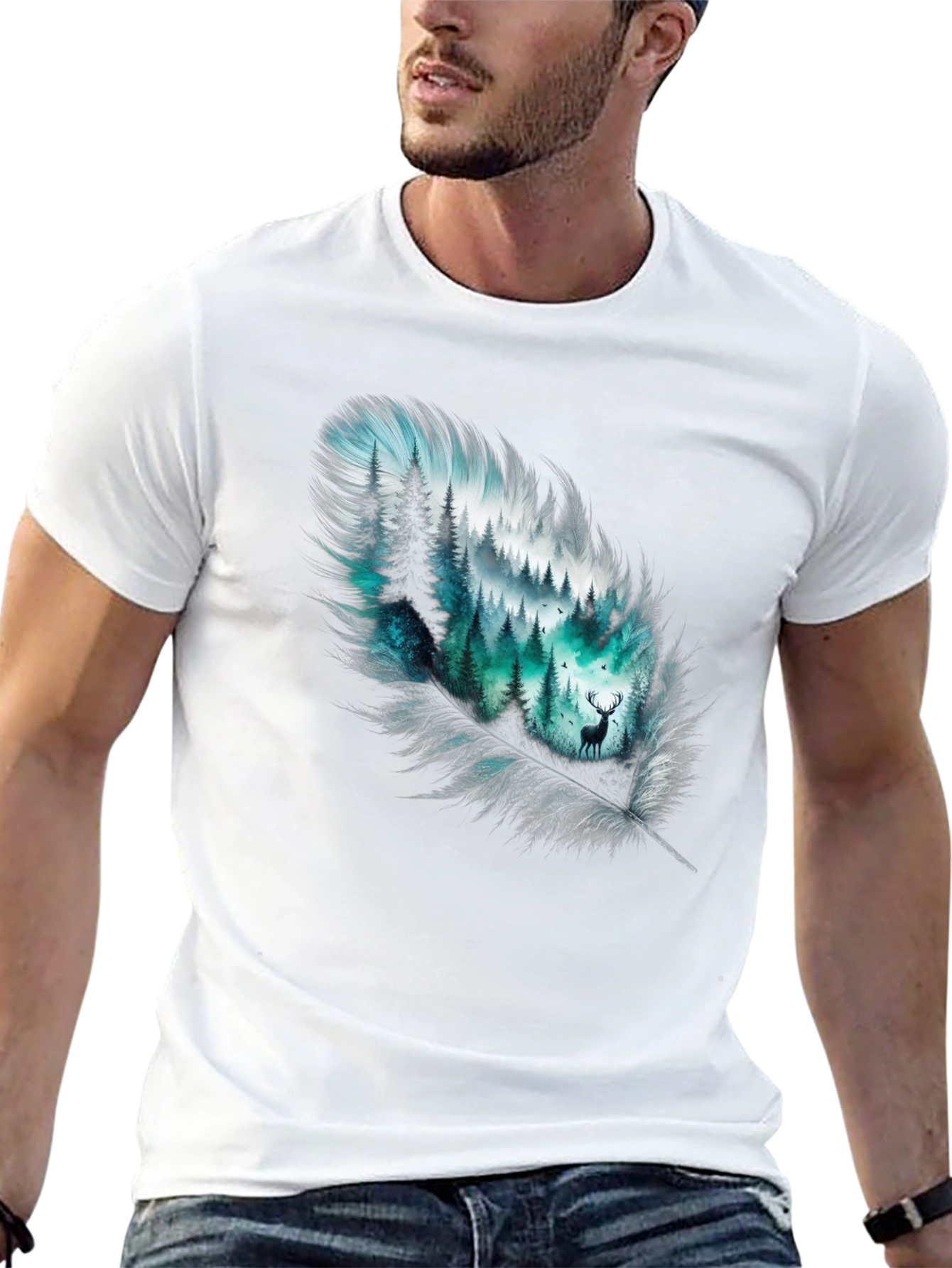 Black Feather Forest Graphic Tee - Nature Inspired Design view 13