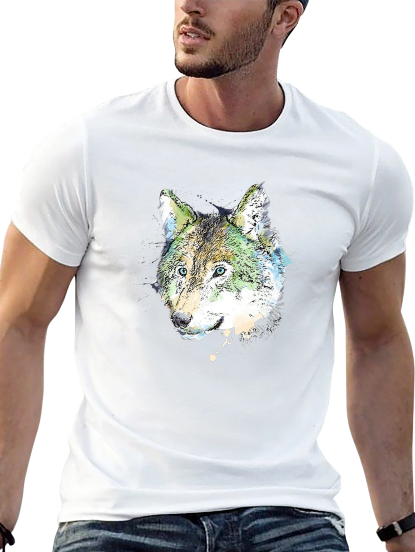 Black Wolf Graphic Print Black T-Shirt view 13