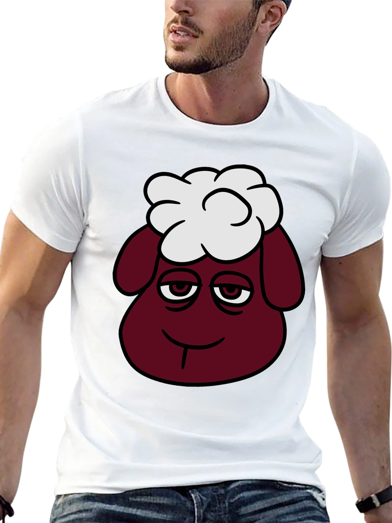 Black Funny Sheep Head Graphic T-Shirt view 13