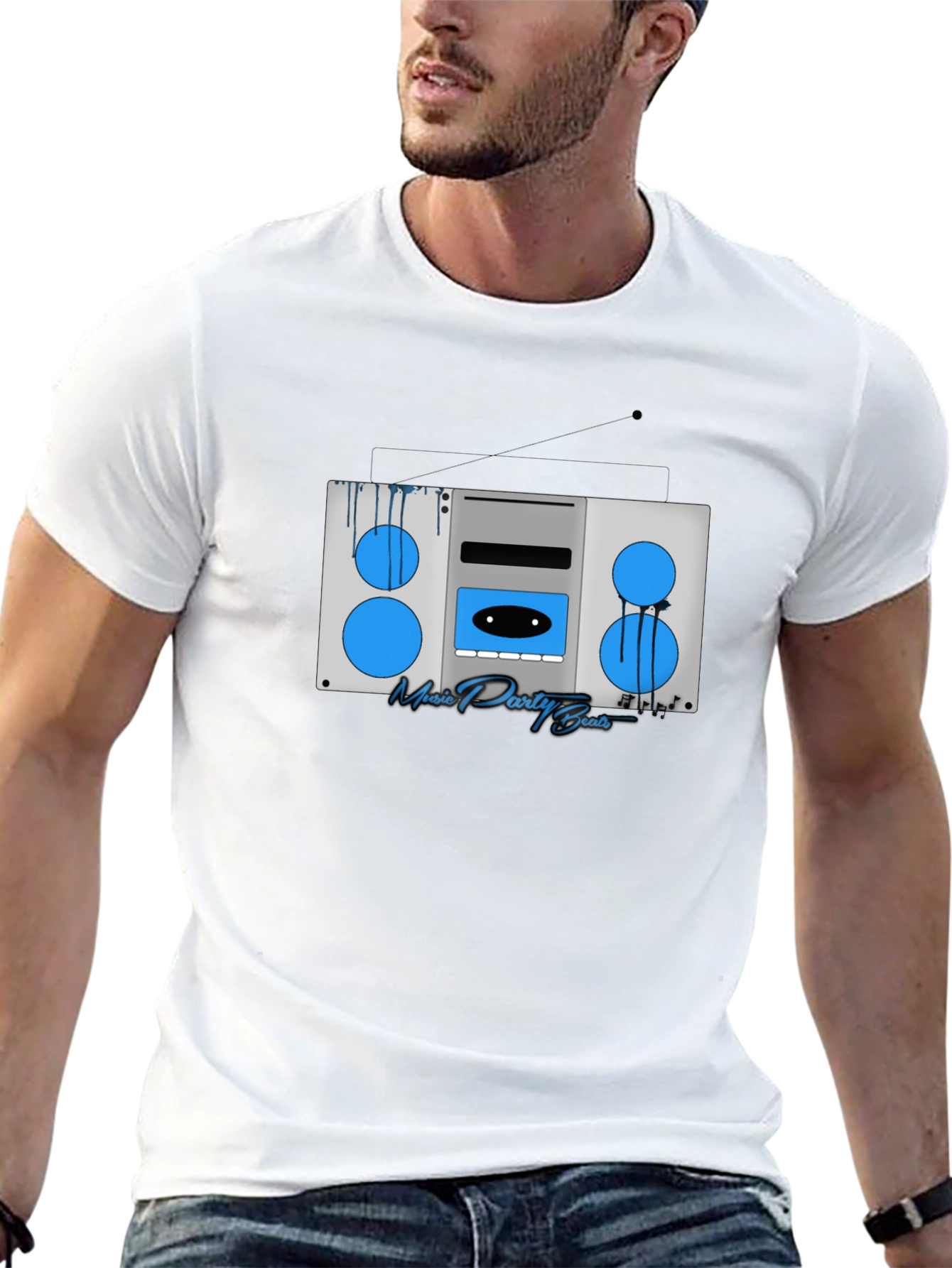 Black Retro Boombox Music T-Shirt view 13