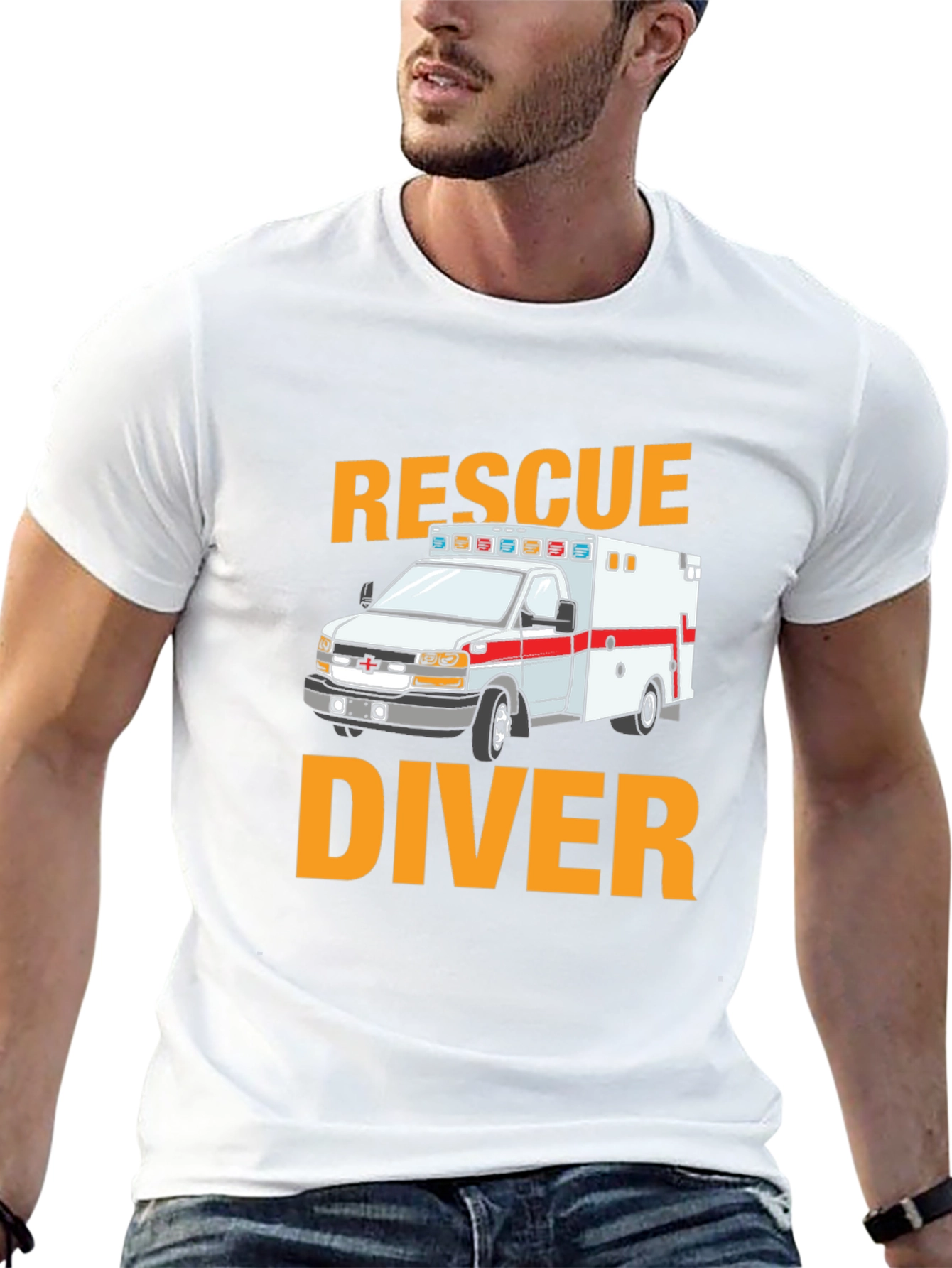 Black Rescue Diver Ambulance Graphic T-Shirt view 13