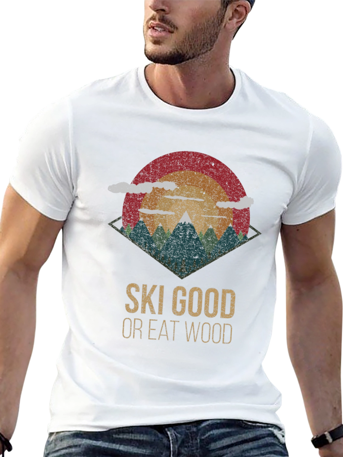 Black Ski Good Or Eat Wood Retro Graphic Tee view 13