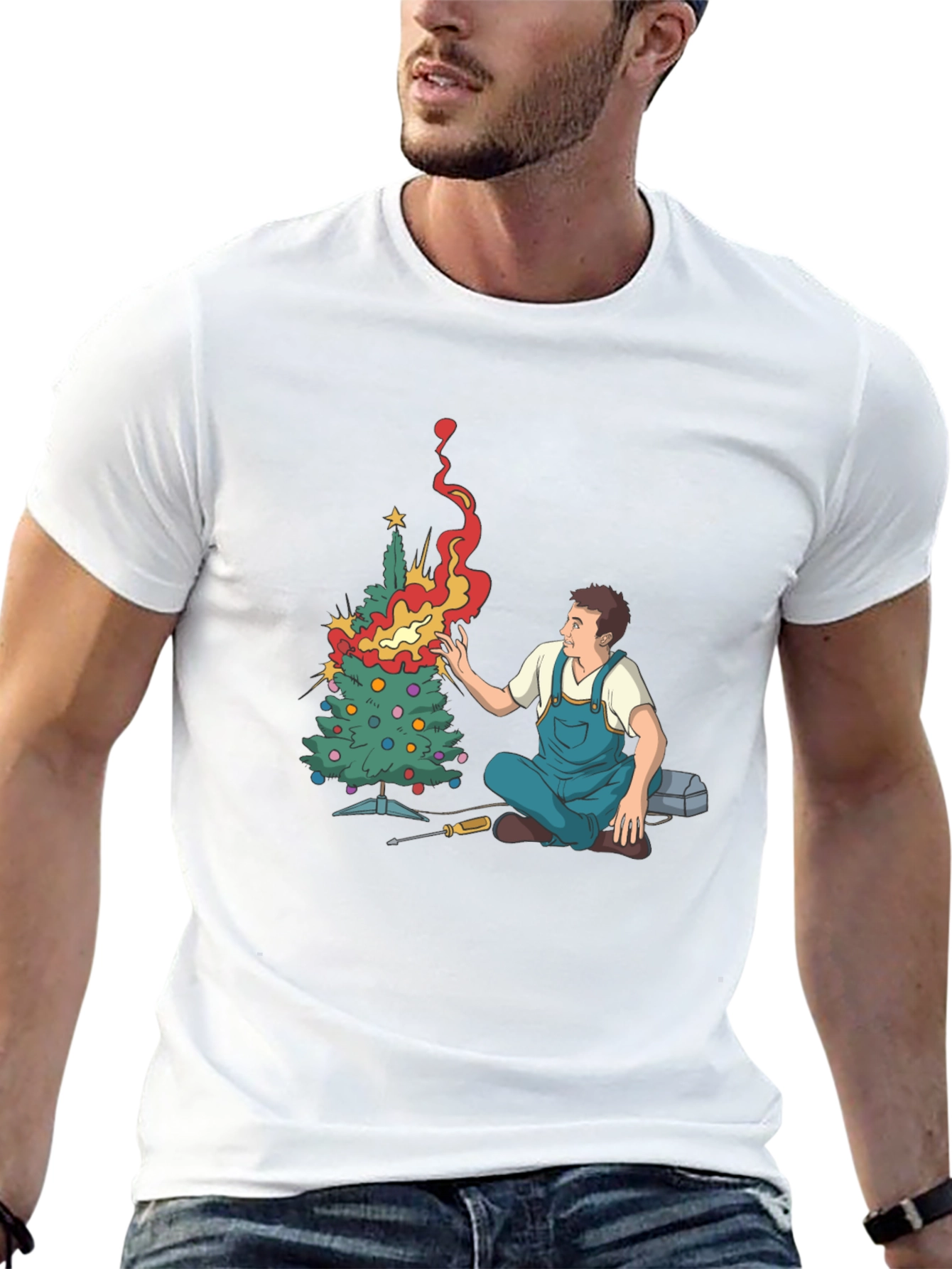 Black Burning Christmas Tree Graphic Tee view 13
