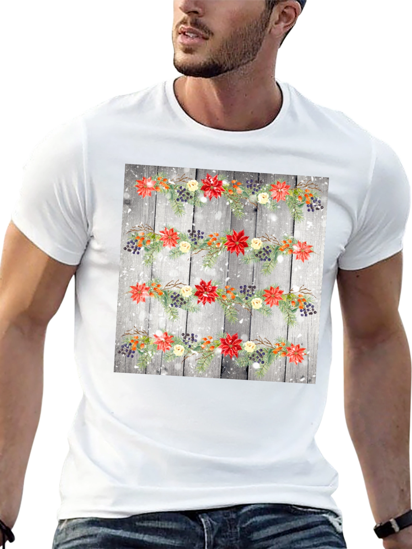 Black Festive Floral Garland T-Shirt view 13