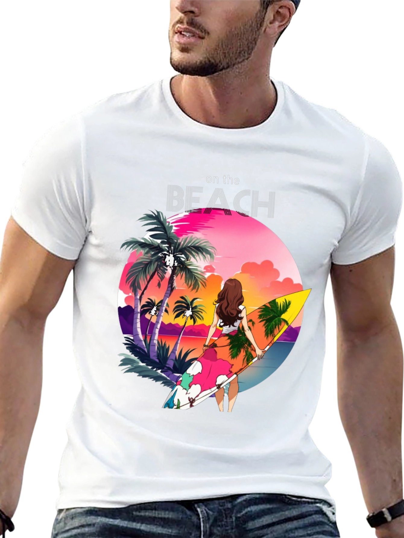 Tropical Beach Scene Graphic Tee - Black Cotton Comfort - 13