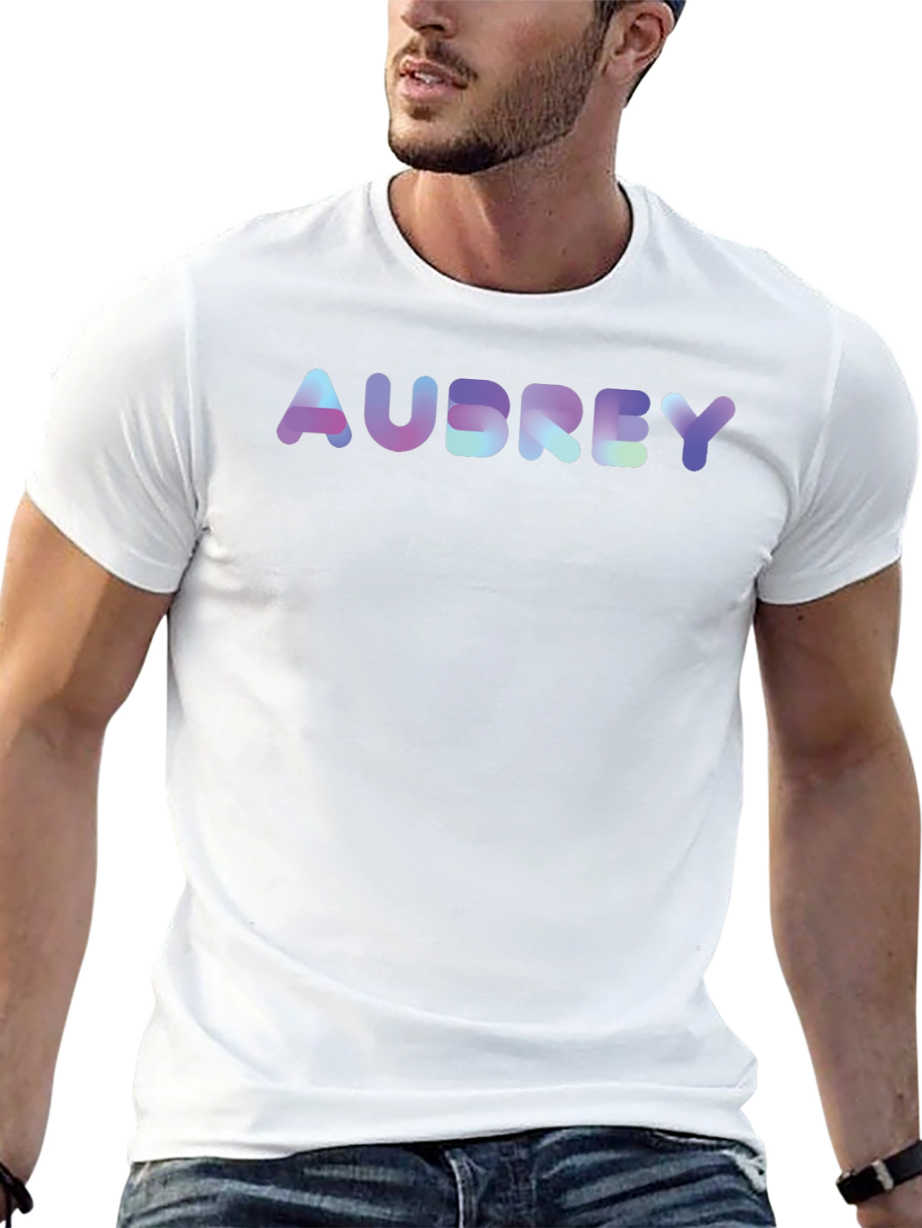 Black Personalized "Audrey" Holographic Text Tee view 13