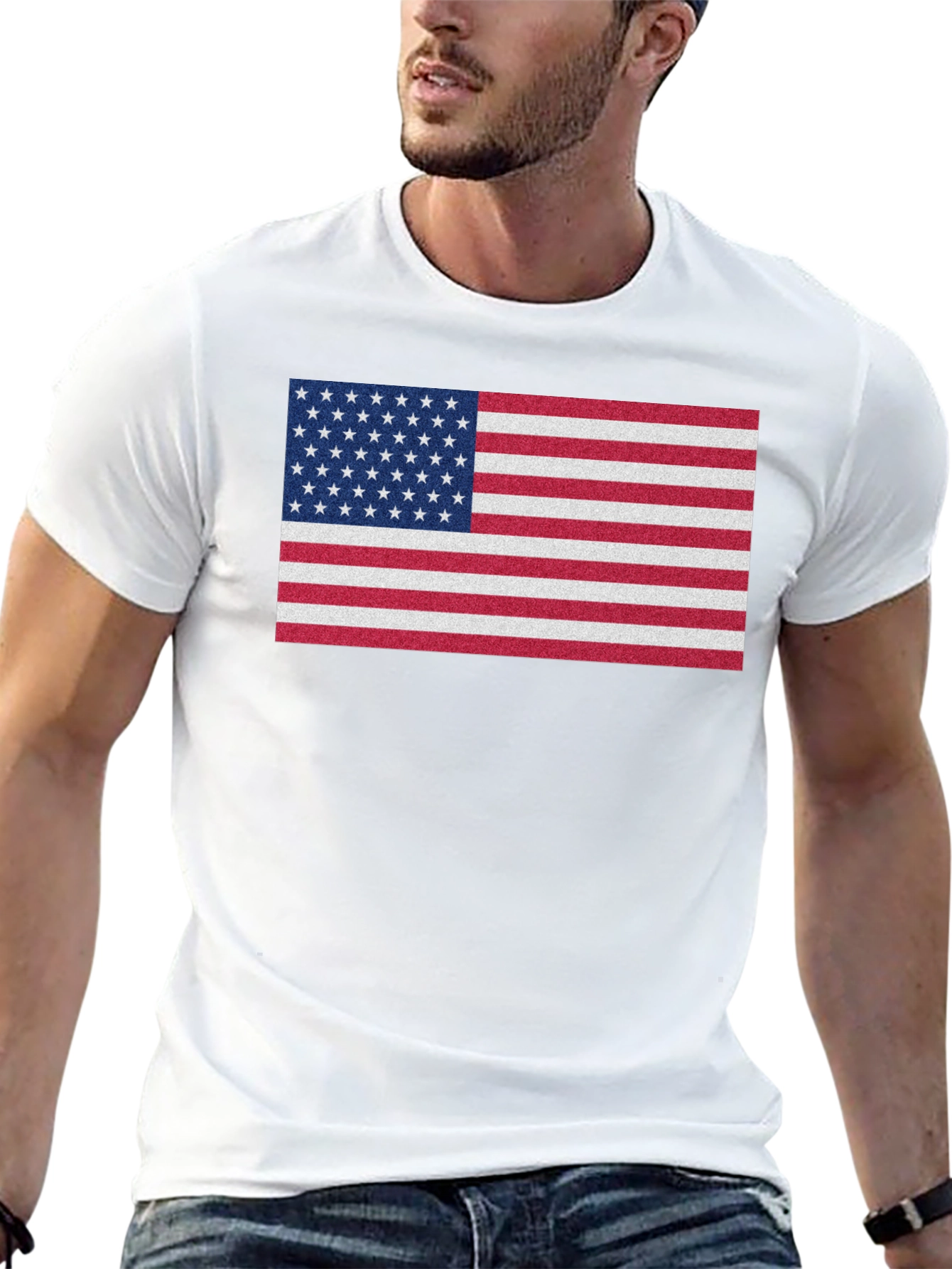 Black American Flag Graphic Print Crew Neck T-Shirt view 13