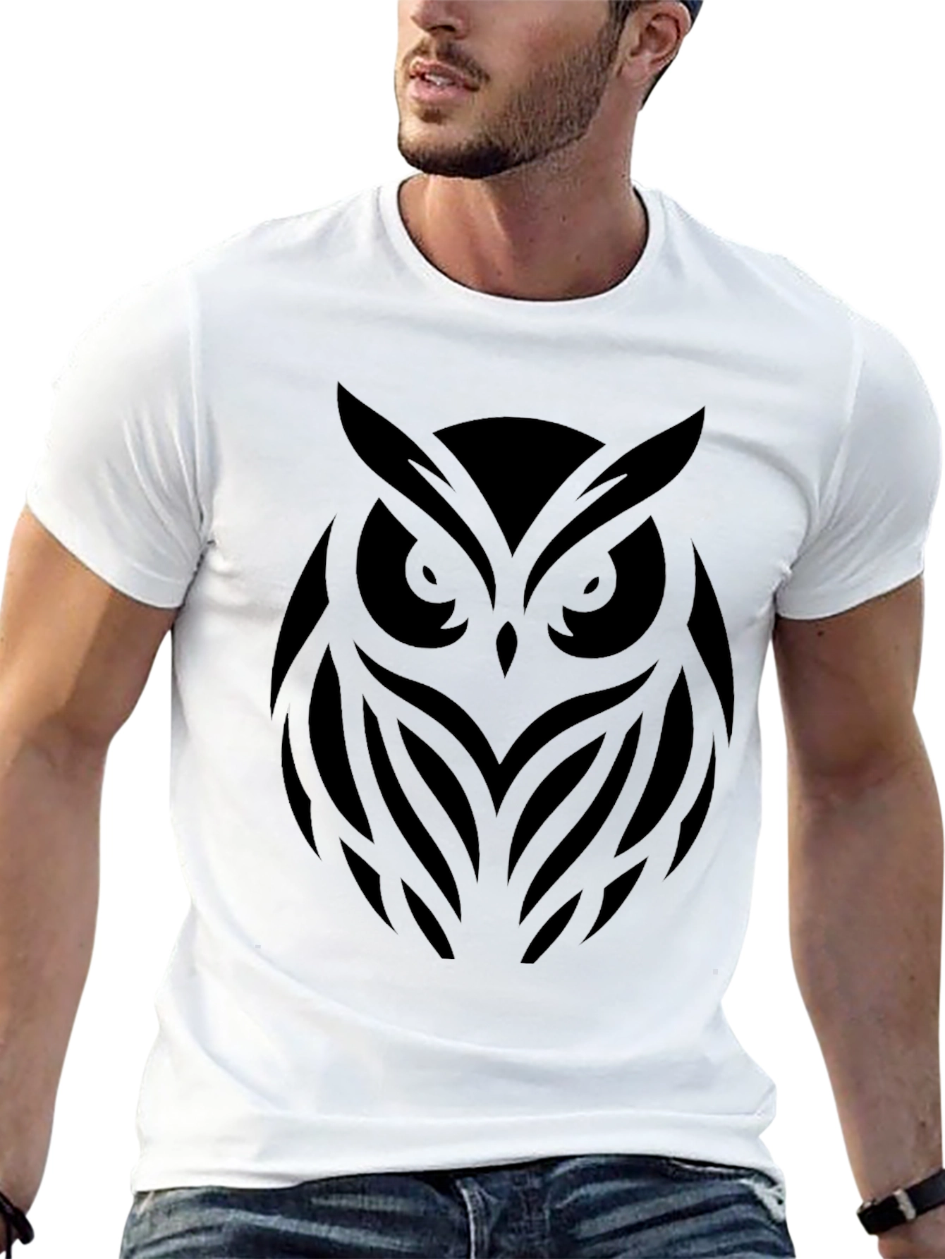 Black Men's Black Owl Graphic T-Shirt view 13