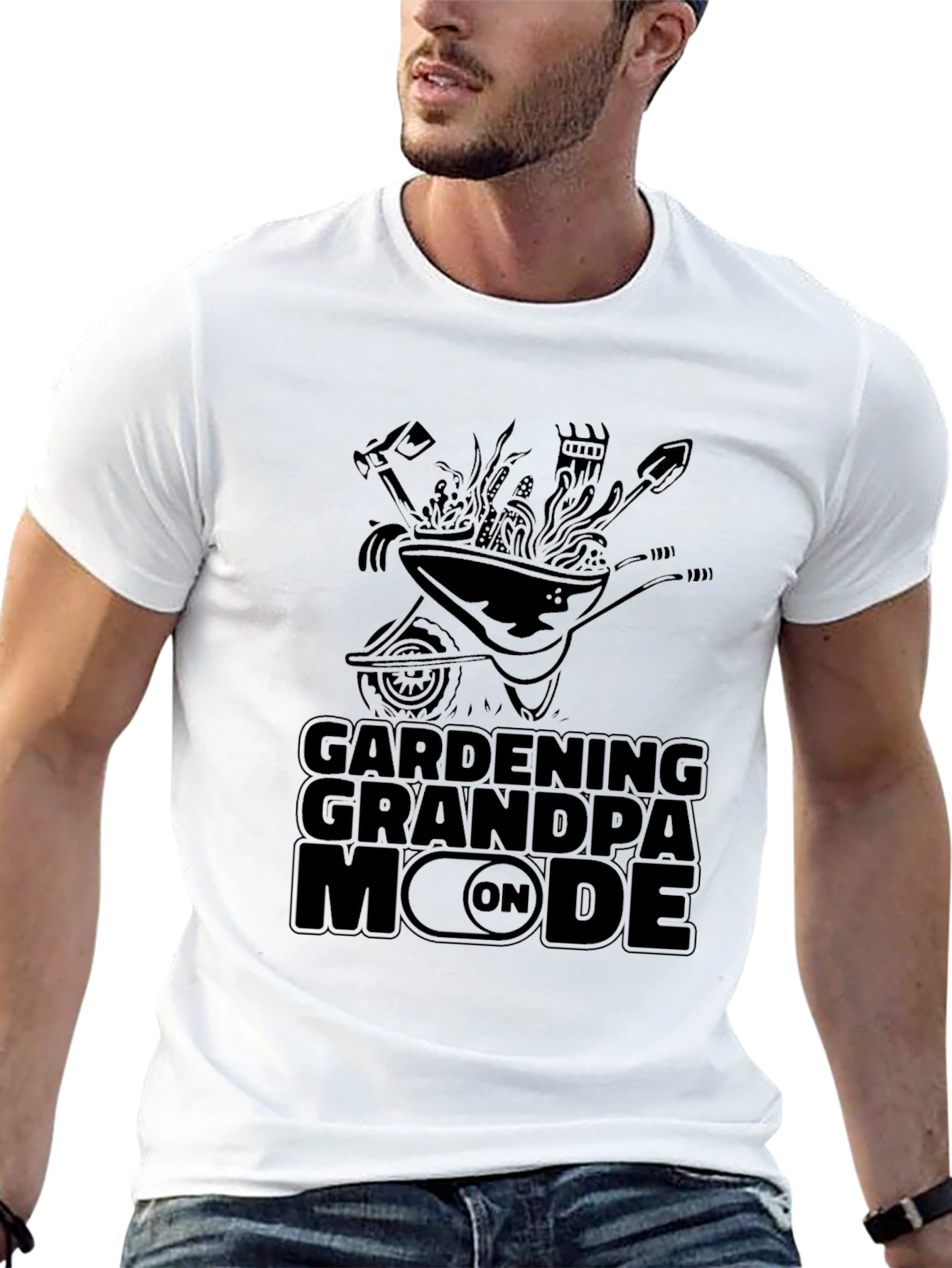 Black Gardening Grandpa Mode On T-Shirt - Black view 13
