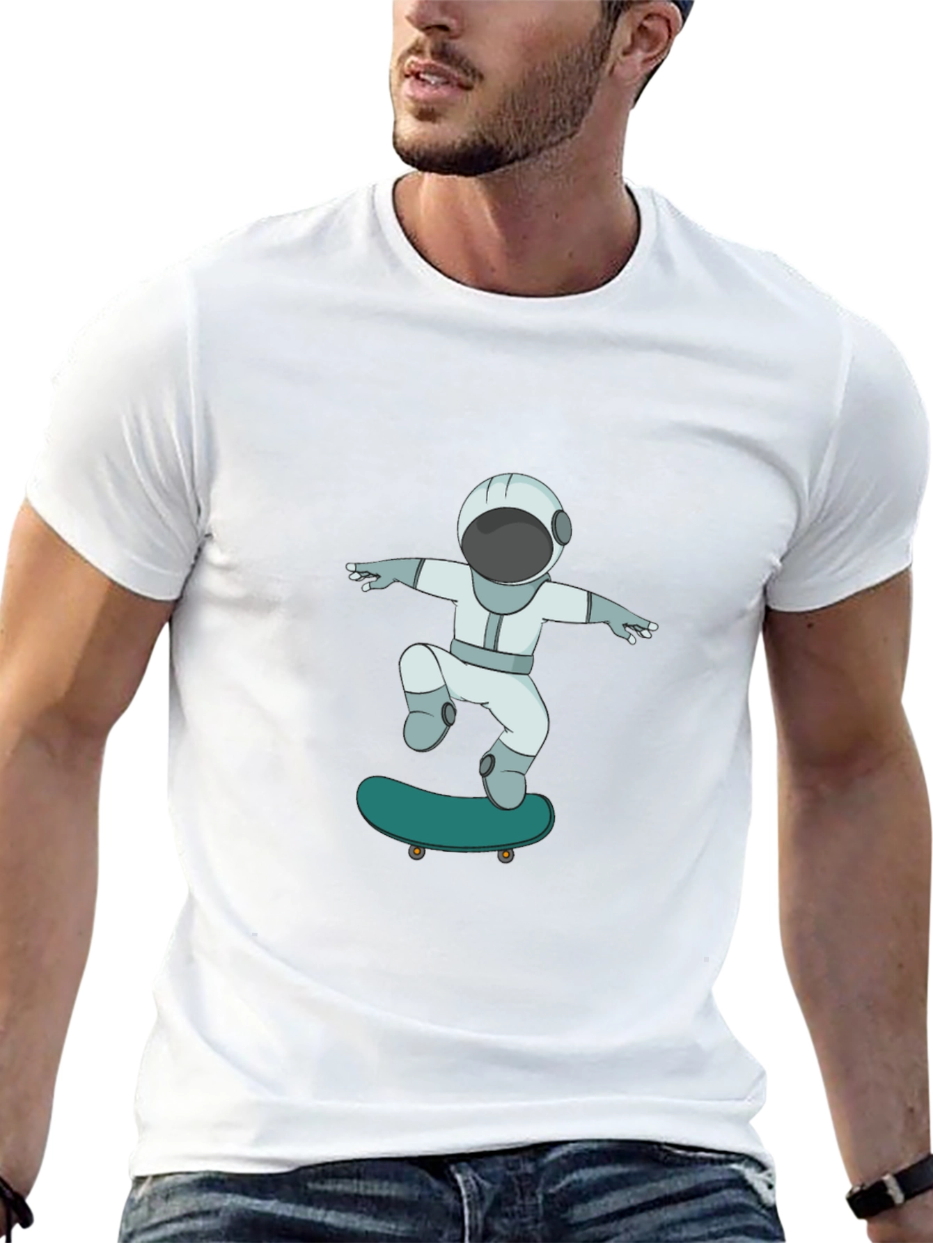 Black Skateboarding Astronaut Graphic Tee - Cool Black T-Shirt view 13
