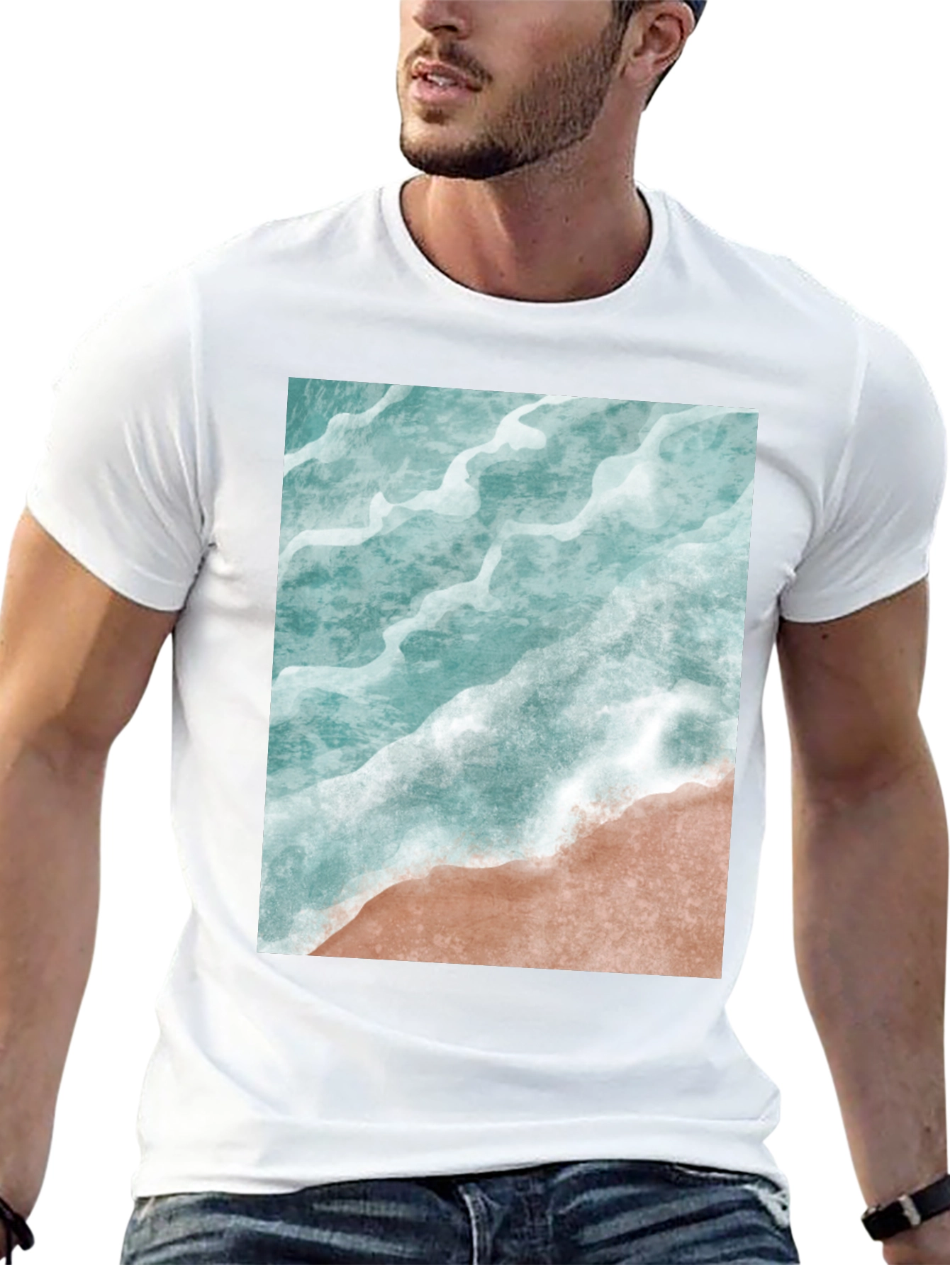 Black Ocean Wave Graphic Tee - Beach Style Black T-Shirt view 13