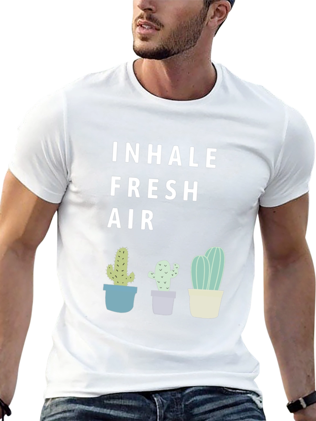 Black Inhale Fresh Air Cactus Graphic Tee - Unisex view 13
