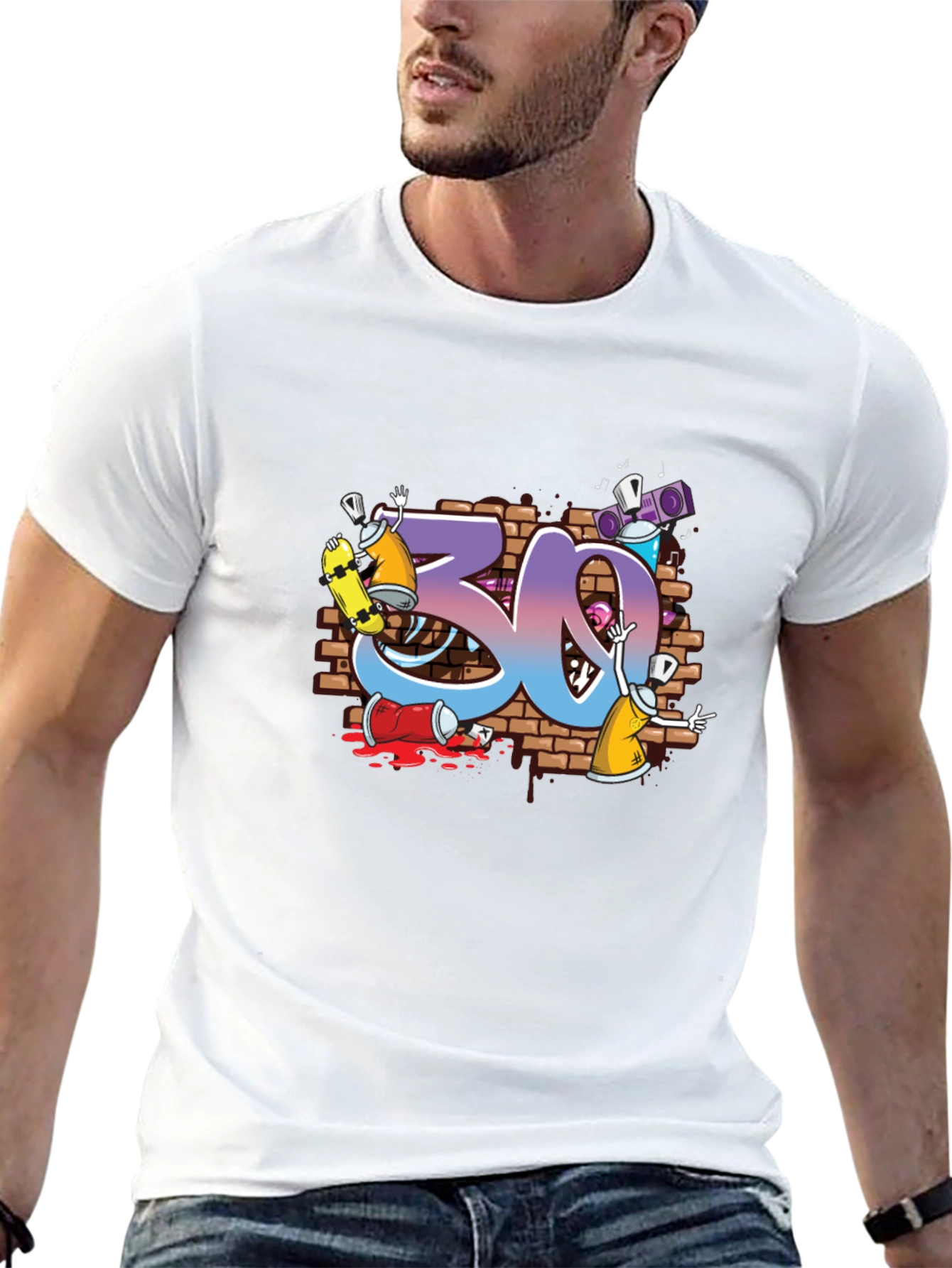 Black Graffiti Style Number 30 Graphic T-Shirt view 13