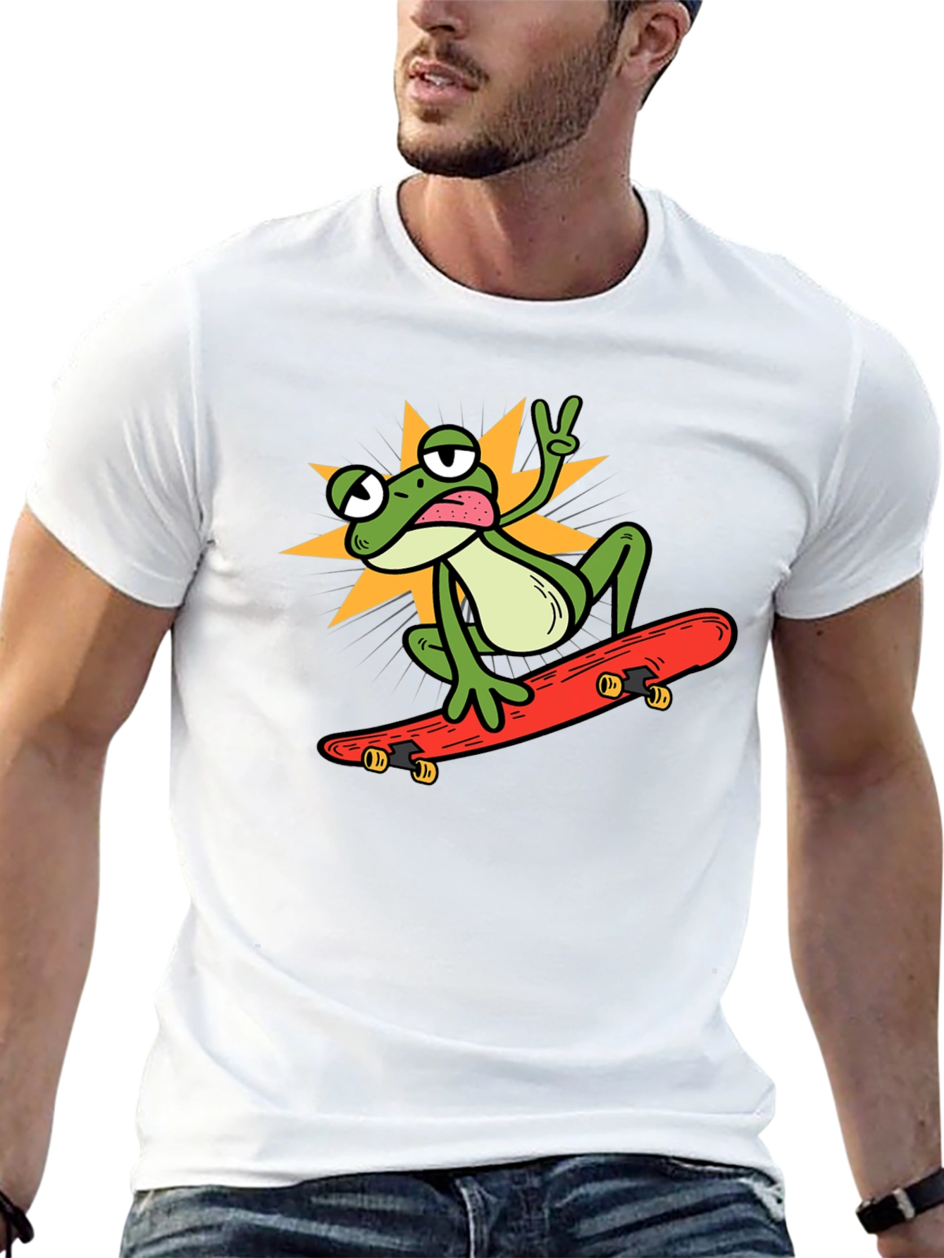 Black Cool Frog Skateboarder Graphic Tee view 13