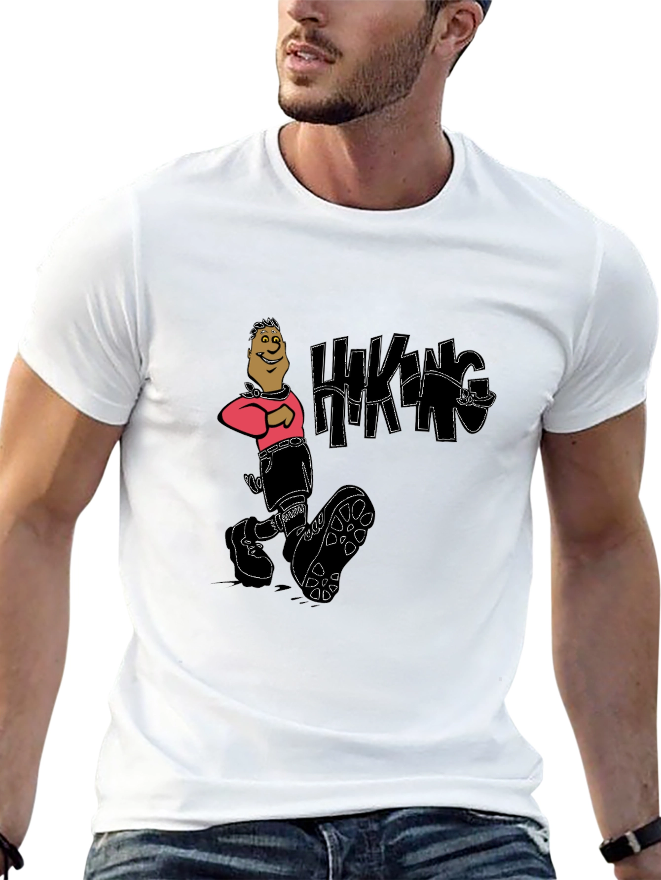Black Hiking Cartoon Graphic Black T-Shirt view 13