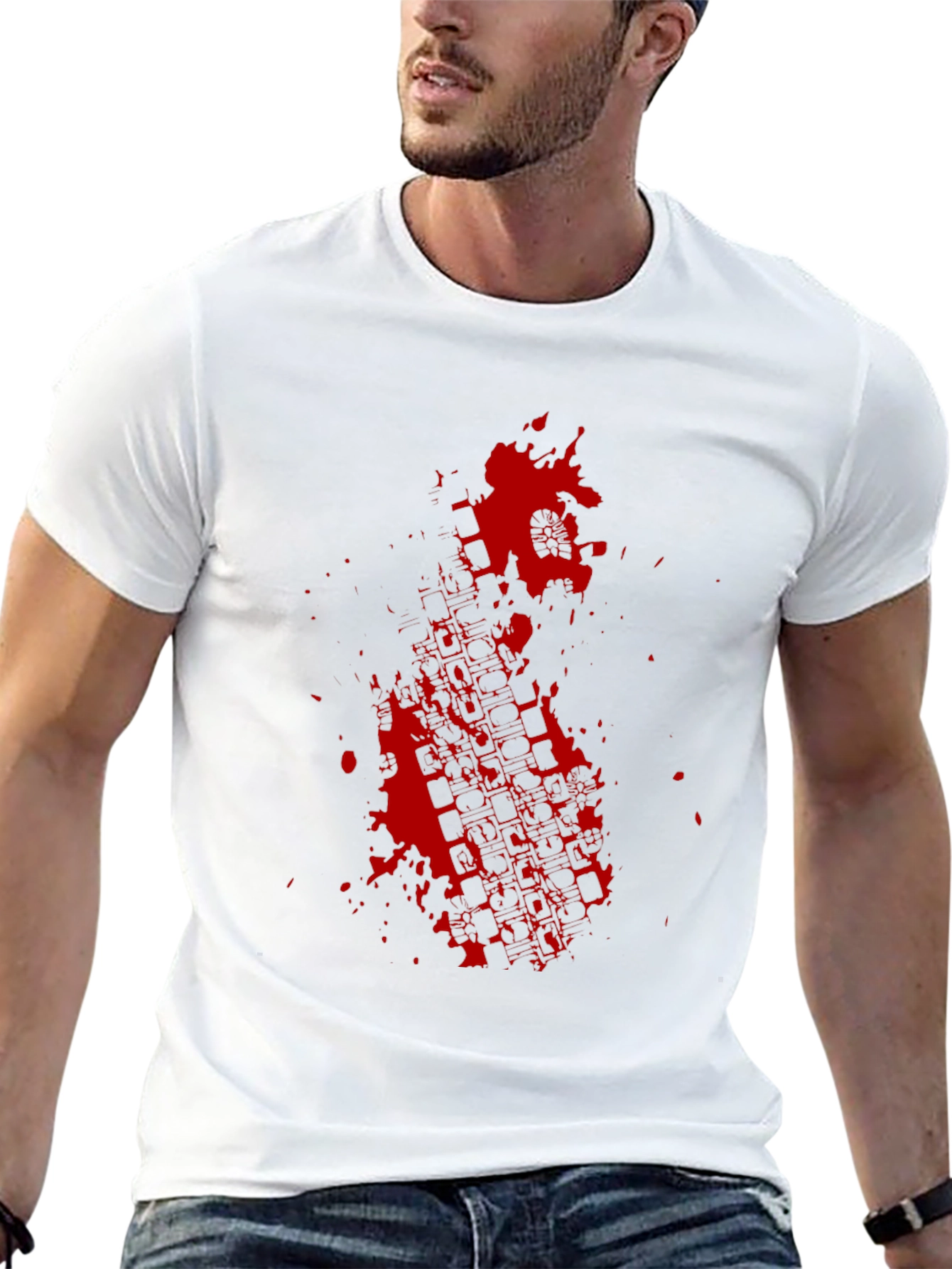 Black Black Tee with Red Tire Track Splatter Graphic view 13