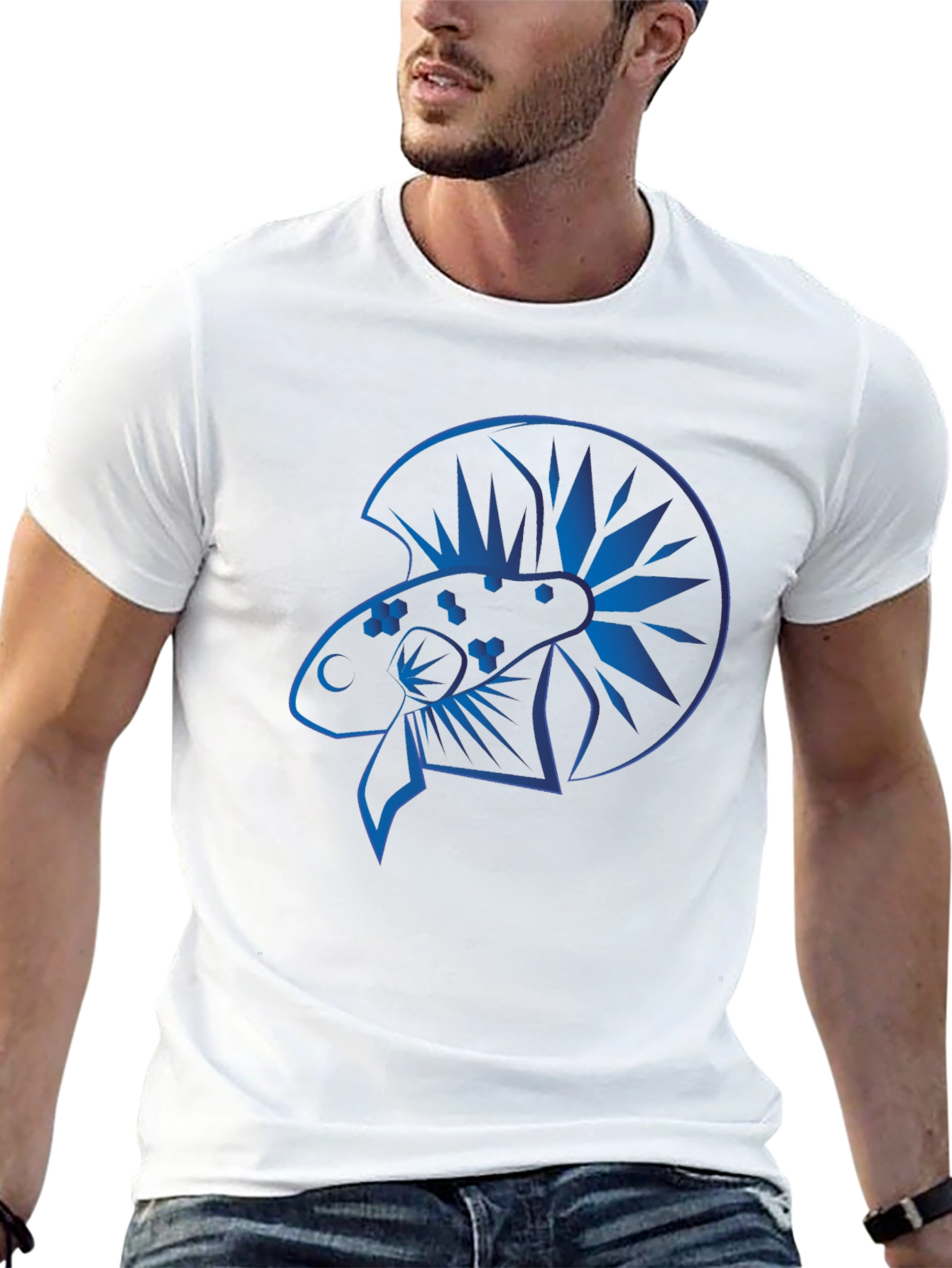 Black Blue Betta Fish Graphic Black T-Shirt view 13