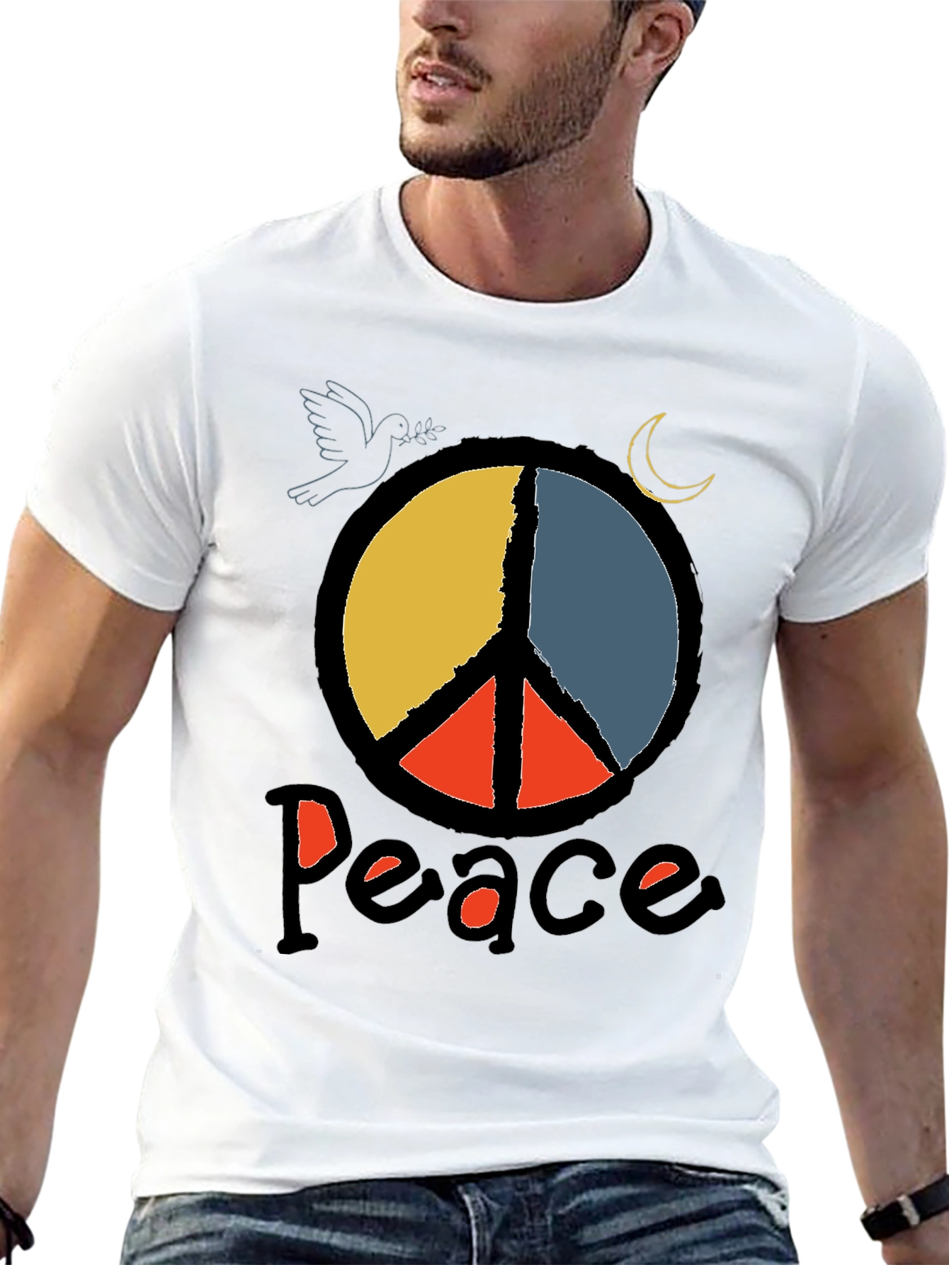 Black Peace Symbol Graphic Tee - Black Crewneck T-Shirt view 13