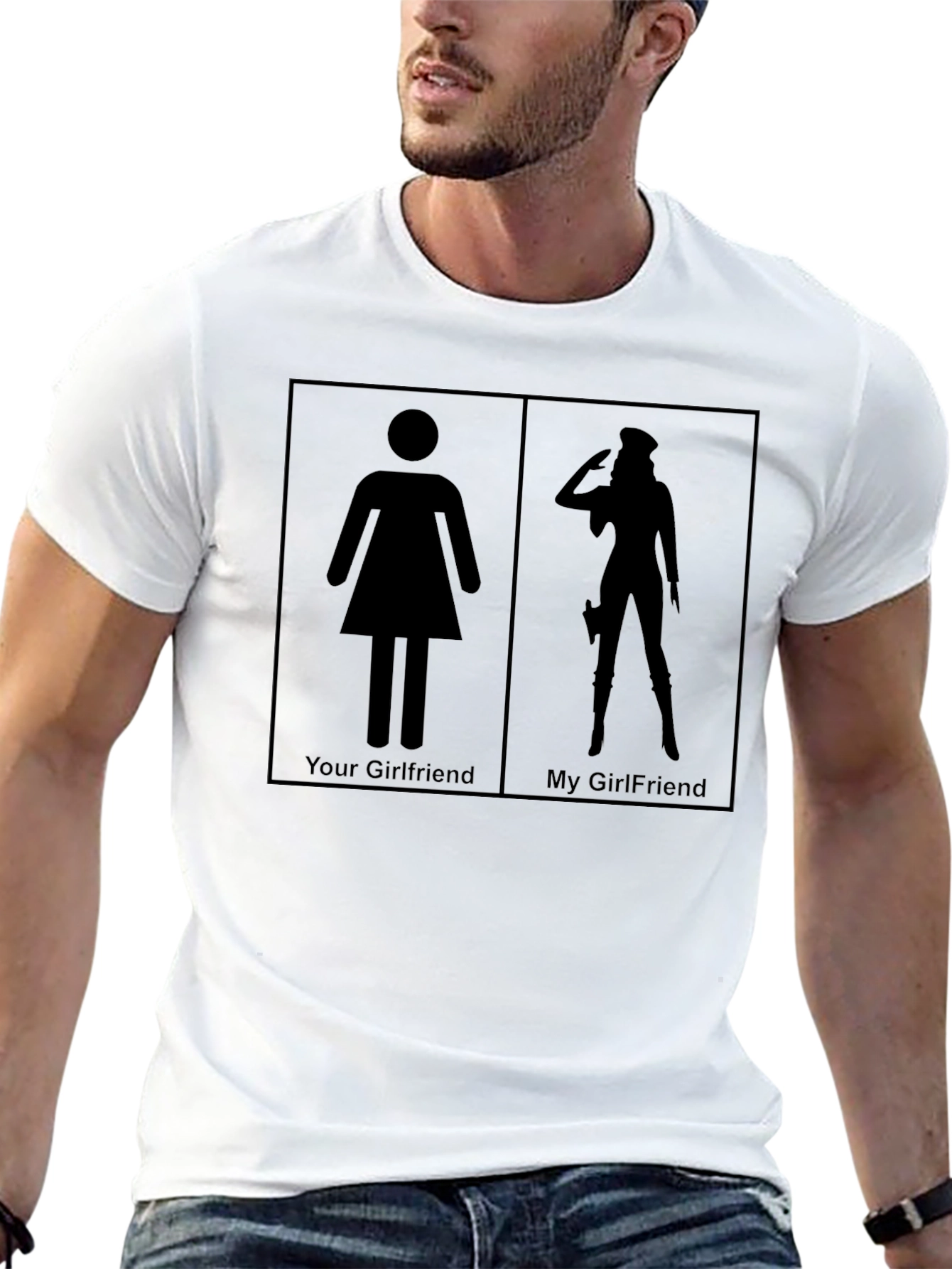 Black Humorous "Your Girlfriend vs My Girlfriend" Graphic Tee view 13