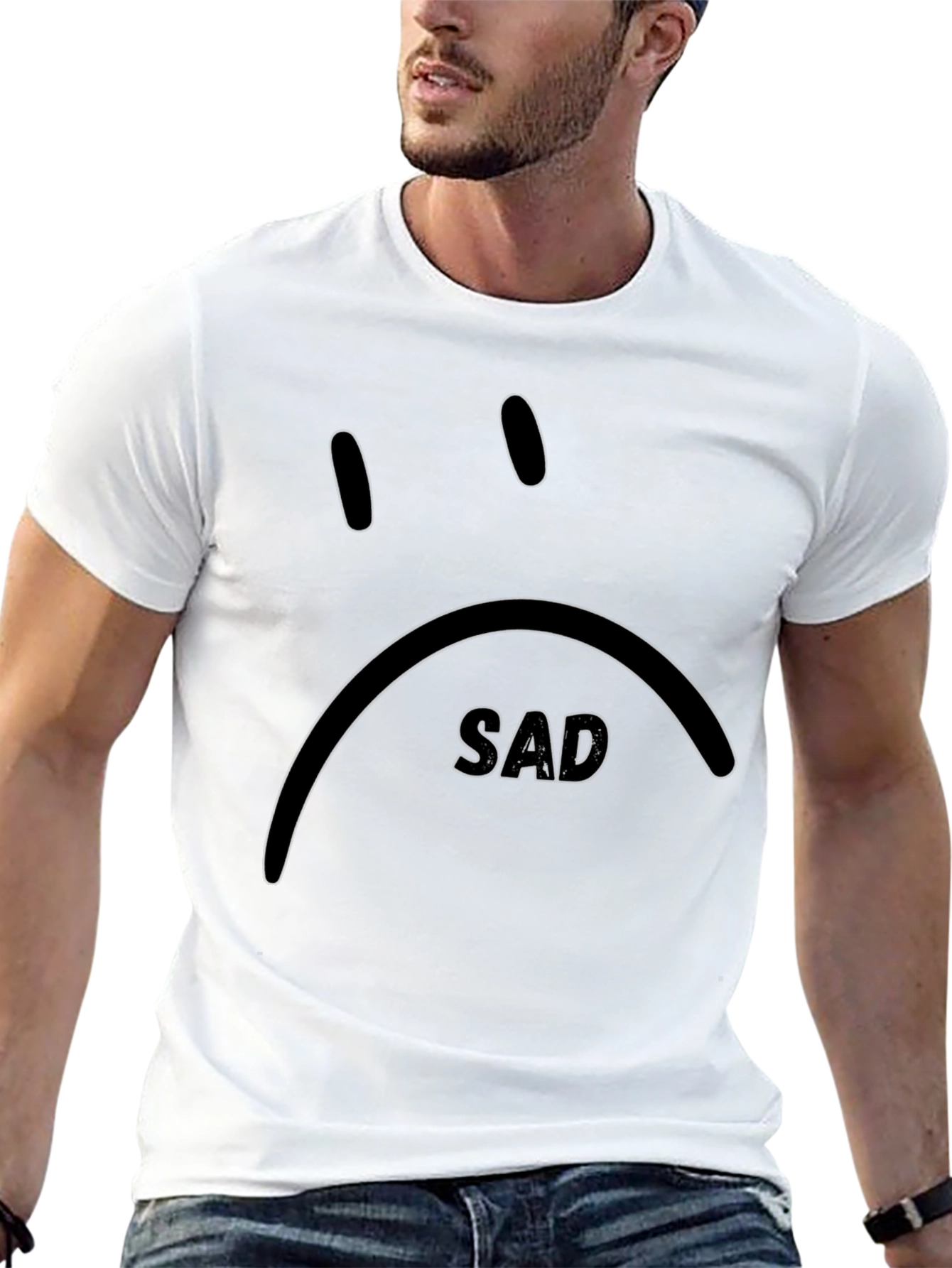 Black Sad Face Graphic Black T-Shirt view 13