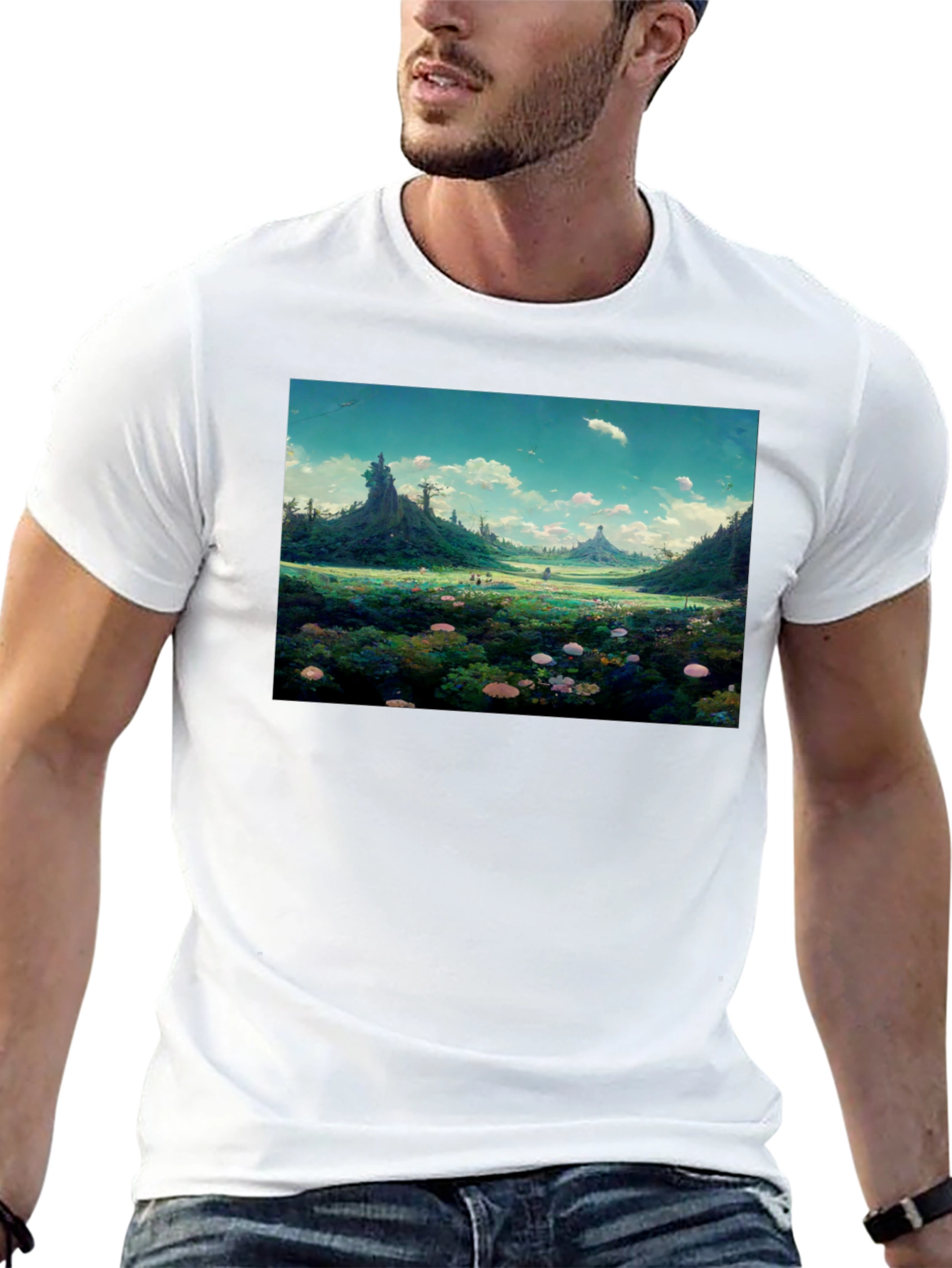 Black Whimsical Landscape Graphic Tee - Nature Lover's Shirt view 13