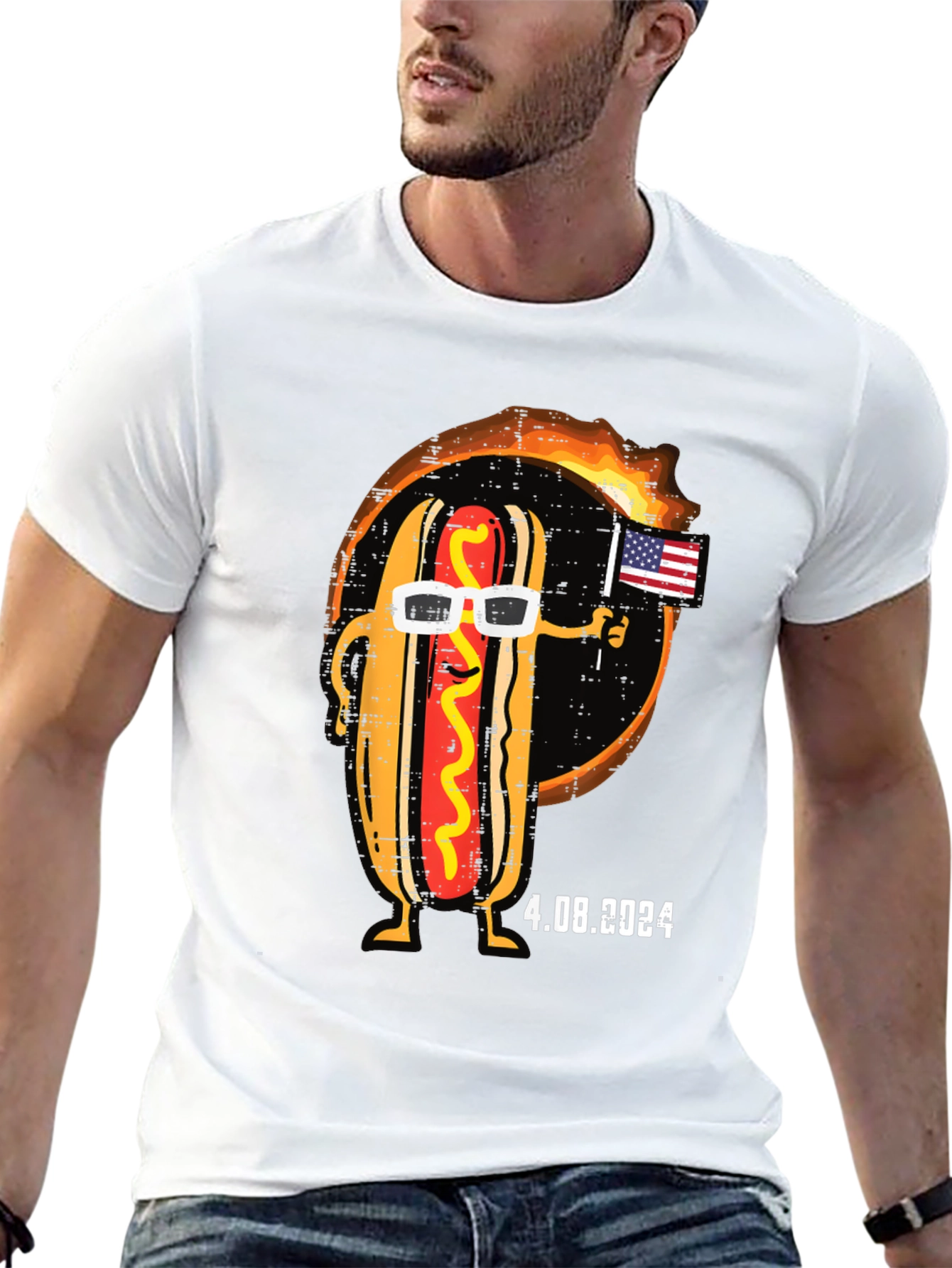 Black Cool Hot Dog T-Shirt - American Flag & Sunglasses view 13