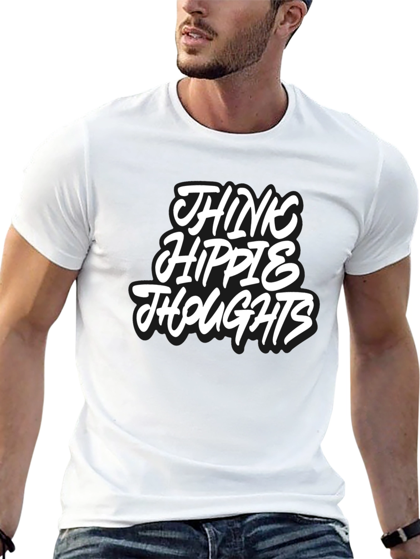 Black Think Hippie Thoughts Black Graphic T-Shirt view 13