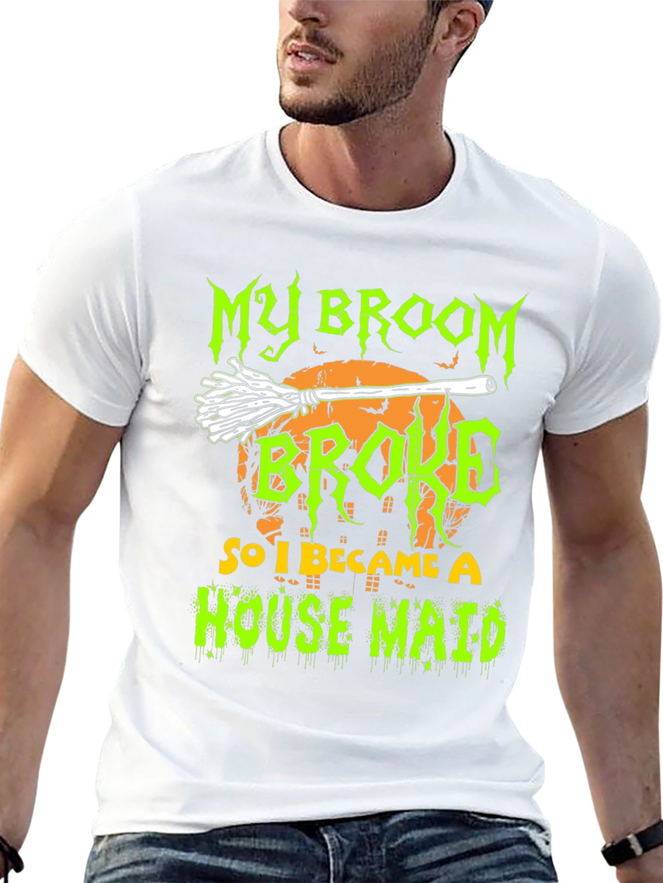 Black My Broom Broke, House Maid Halloween T-Shirt view 13